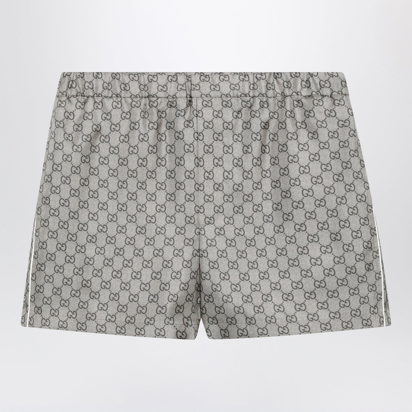 Gucci Silk Twill Shorts With Gg Print In Beige Women GUCCI