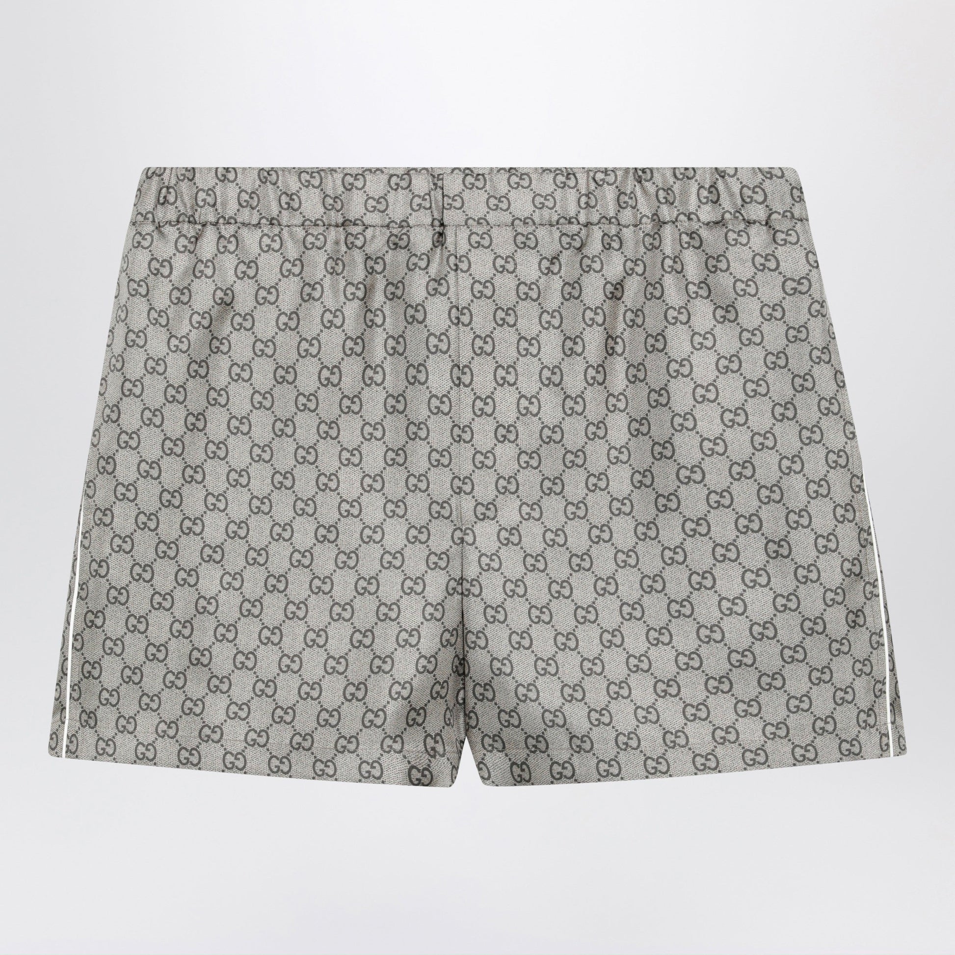 Gucci Silk Twill Shorts With Gg Print In Beige Women GUCCI