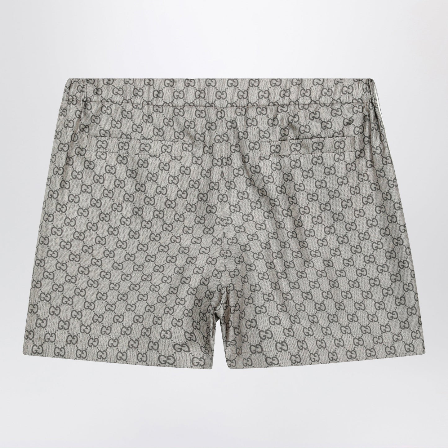 Gucci Silk Twill Shorts With Gg Print In Beige Women GUCCI