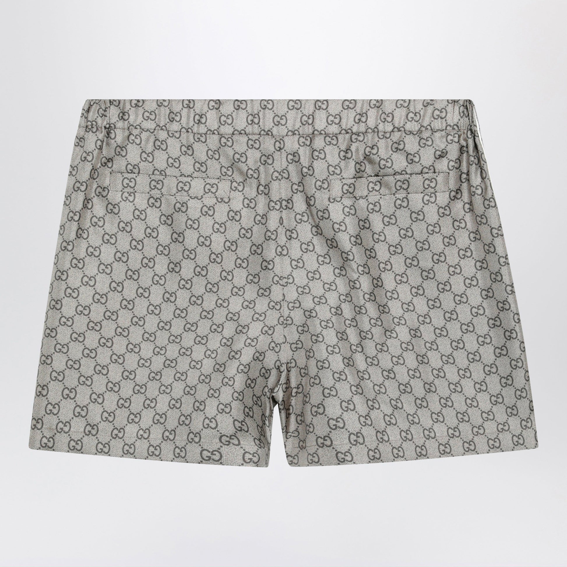 Gucci Silk Twill Shorts With Gg Print In Beige Women GUCCI