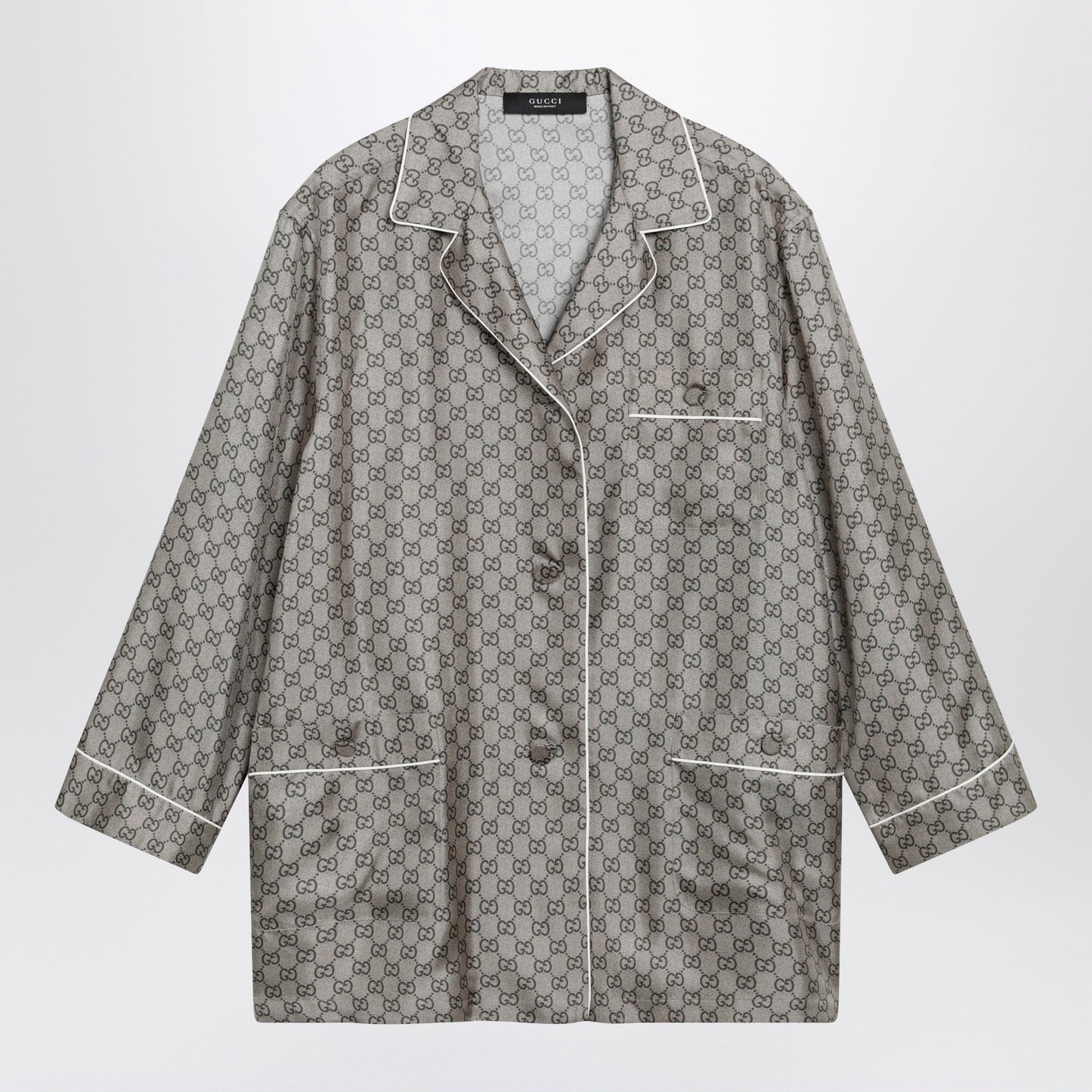 Gucci Silk Twill Shirt With Gg Print In Beige Women GUCCI