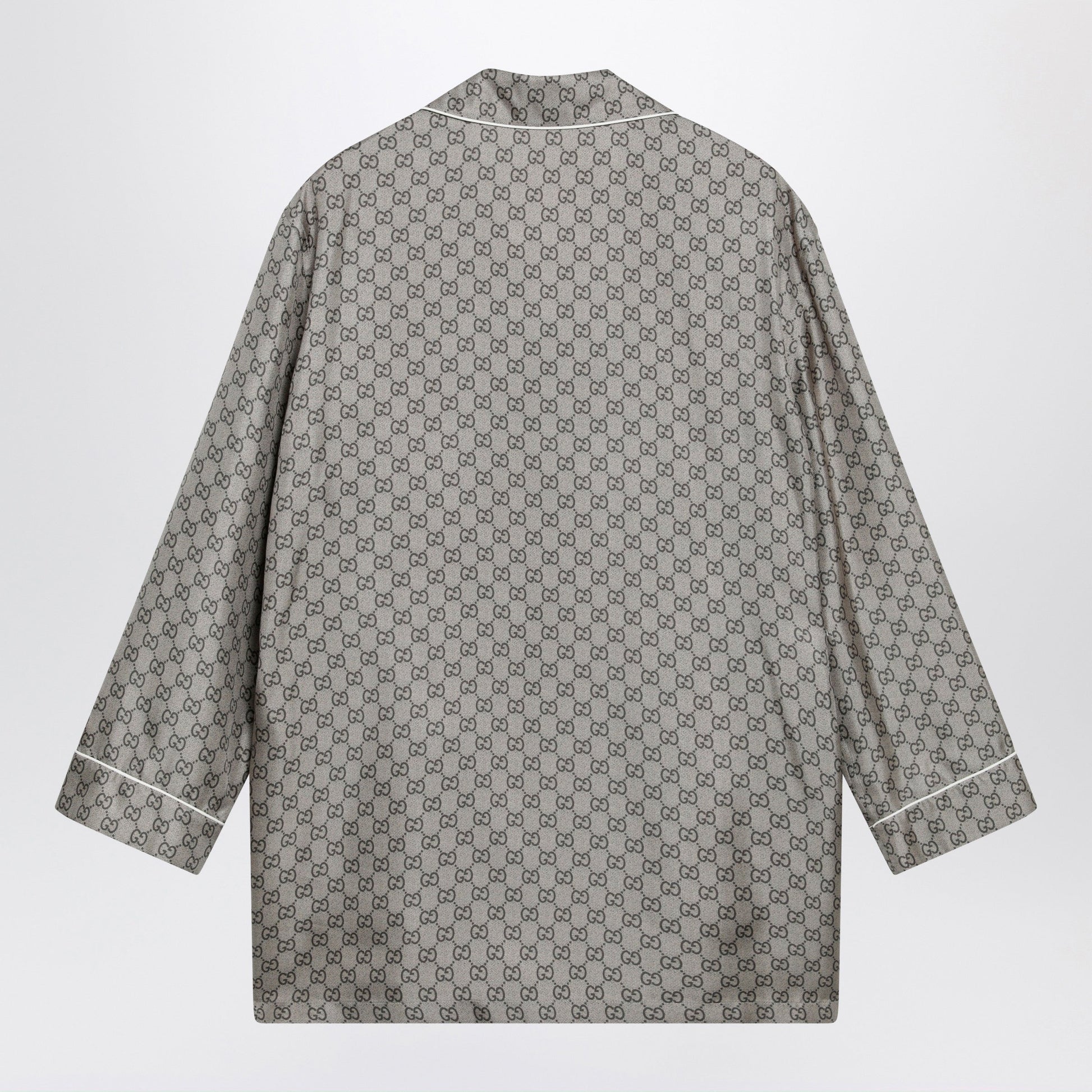 Gucci Silk Twill Shirt With Gg Print In Beige Women GUCCI