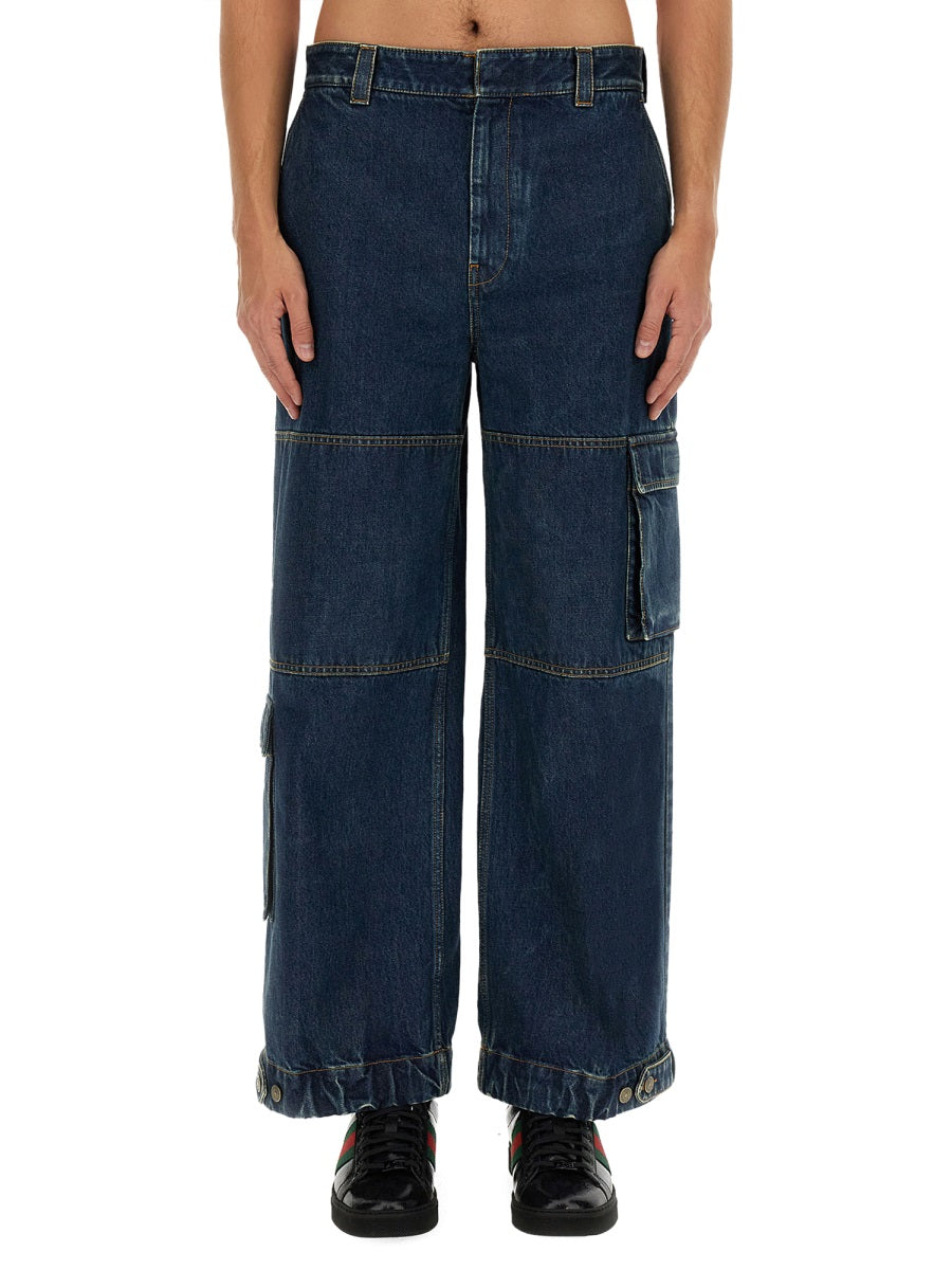 Gucci Men Denim Pants With Gucci Label GUCCI
