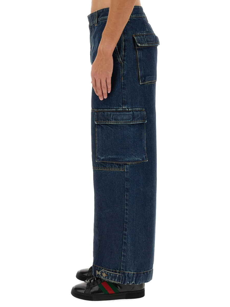 Gucci Men Denim Pants With Gucci Label GUCCI
