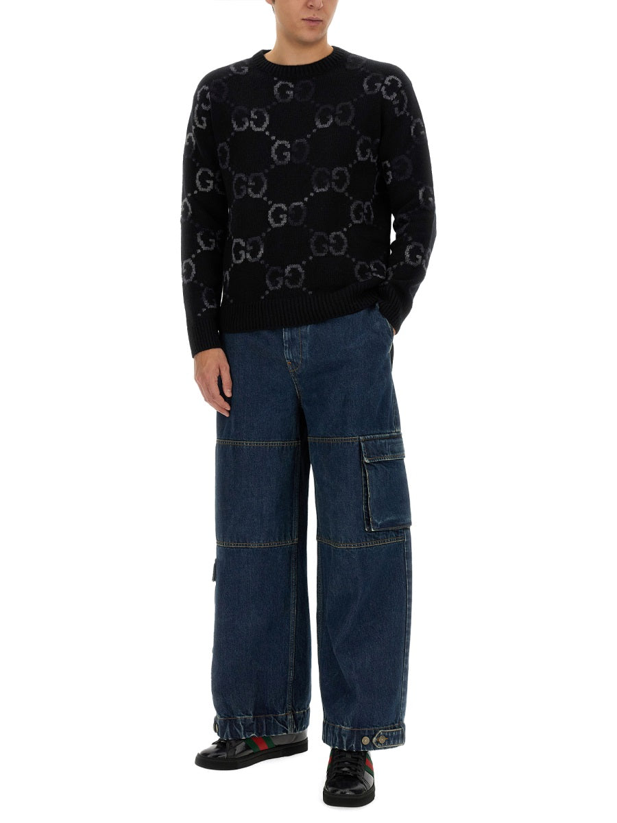 Gucci Men Denim Pants With Gucci Label GUCCI