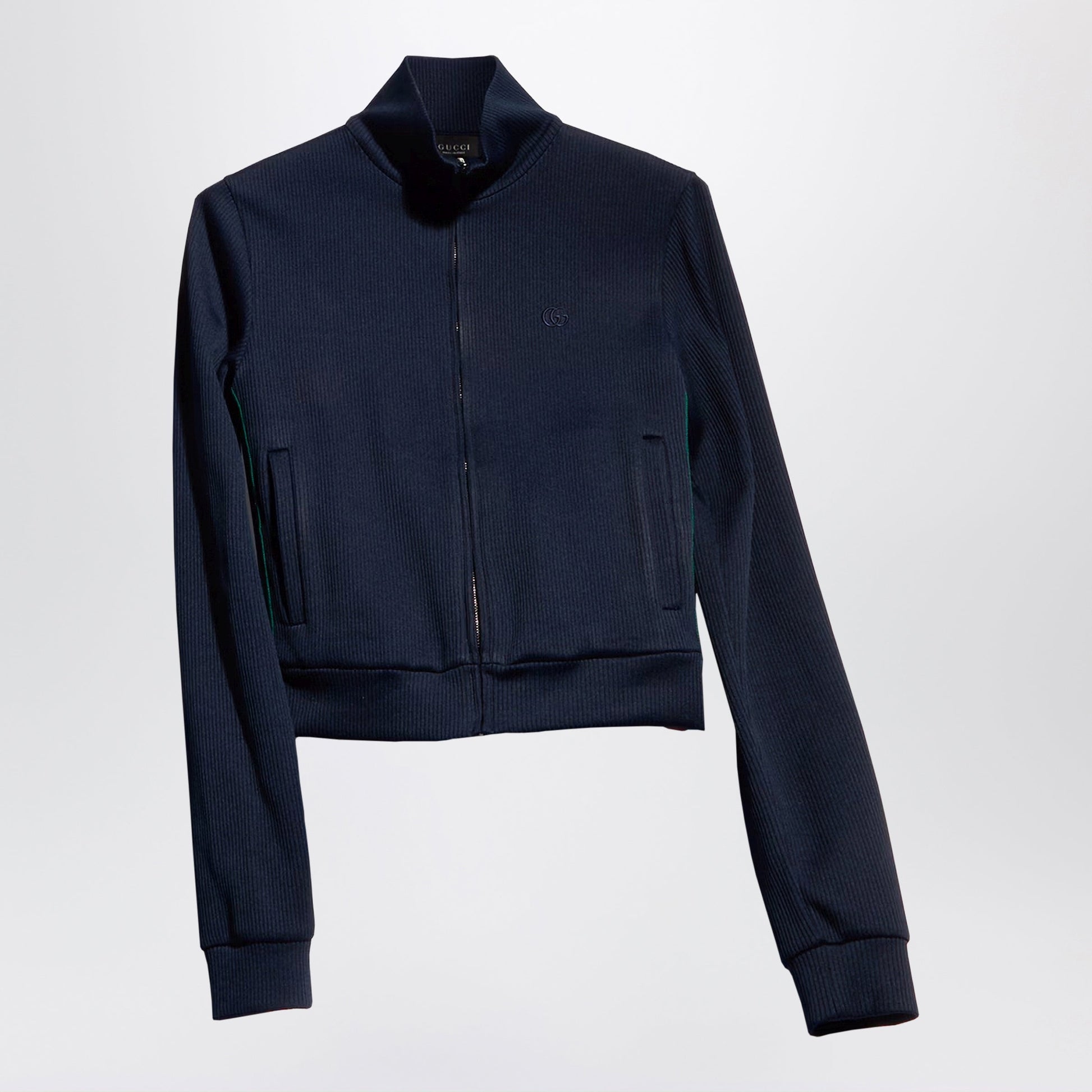 Gucci Blue Ribbed Cotton Jersey Zip-Up Sweatshirt Women GUCCI