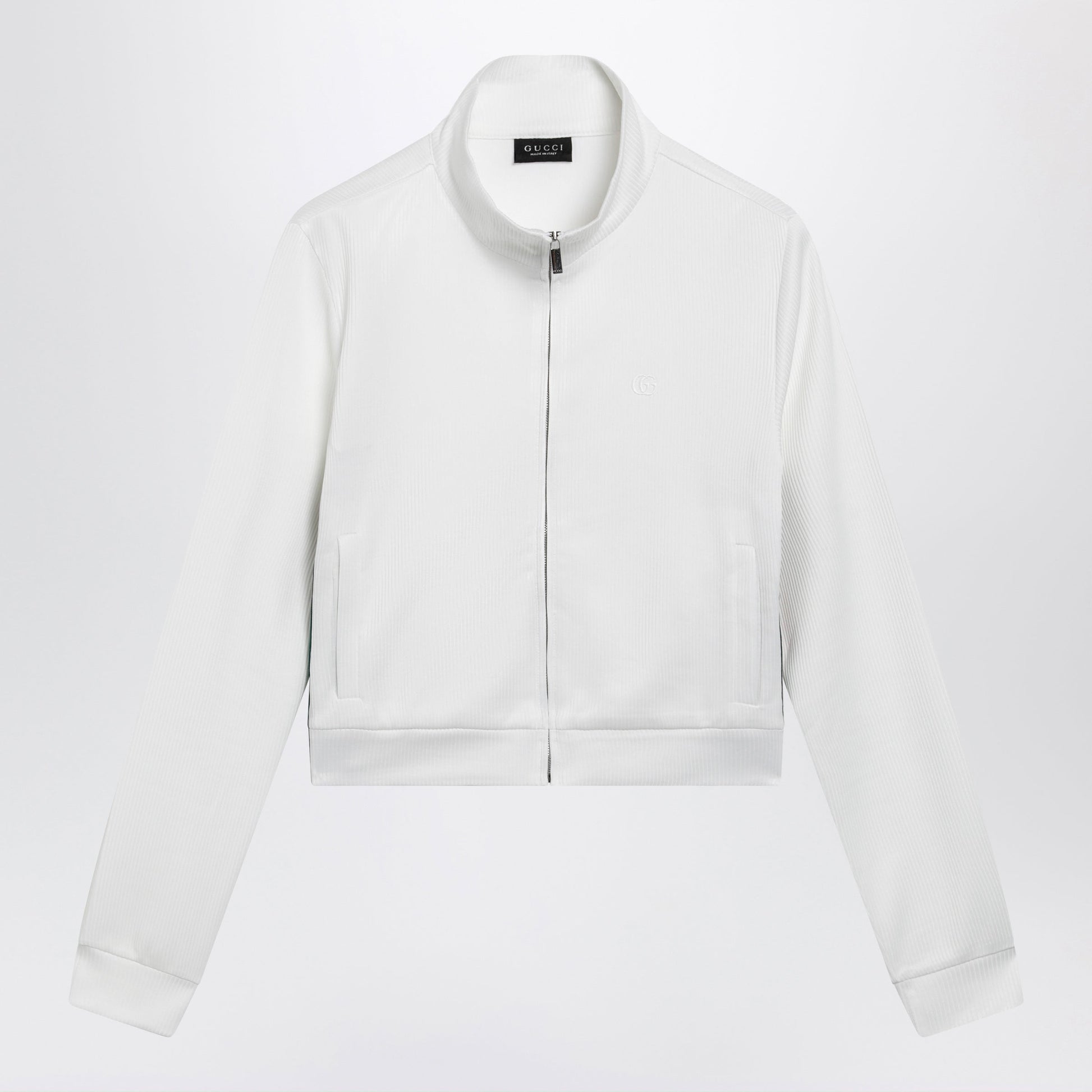 Gucci Ribbed Cotton Jersey Zip Hoodie With Web In White Women GUCCI