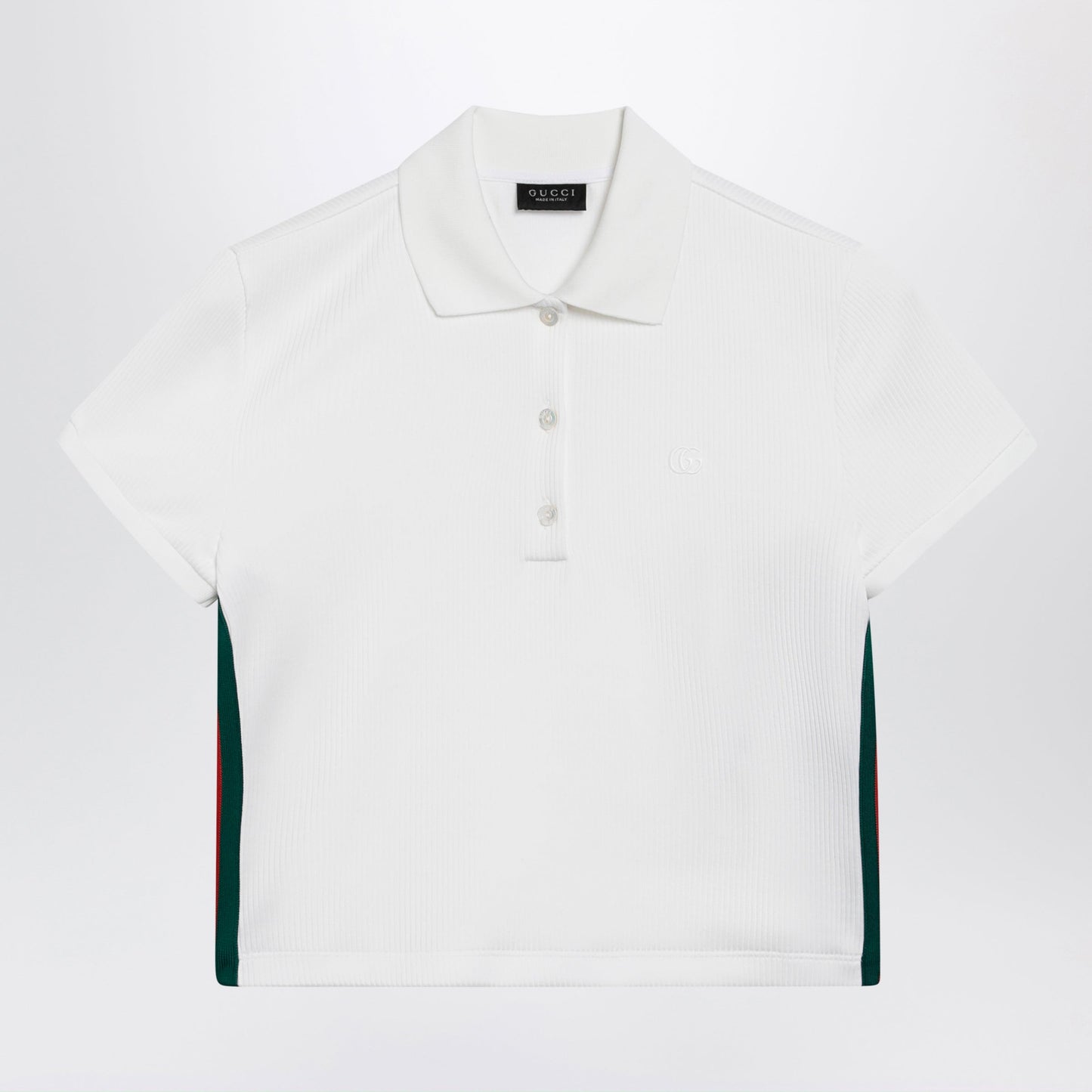 Gucci Ribbed Cotton Jersey Polo With Web In White Women GUCCI