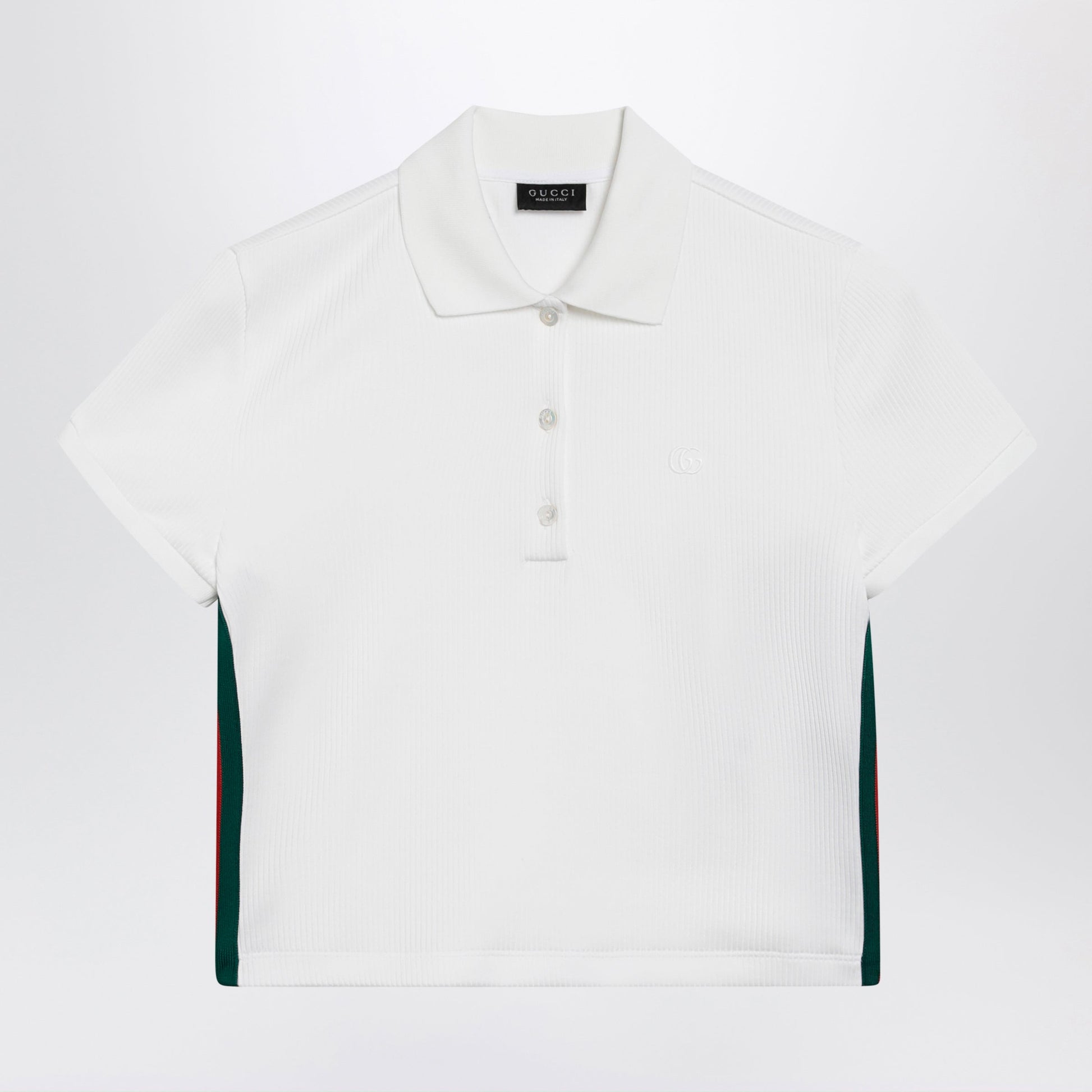 Gucci Ribbed Cotton Jersey Polo With Web In White Women GUCCI