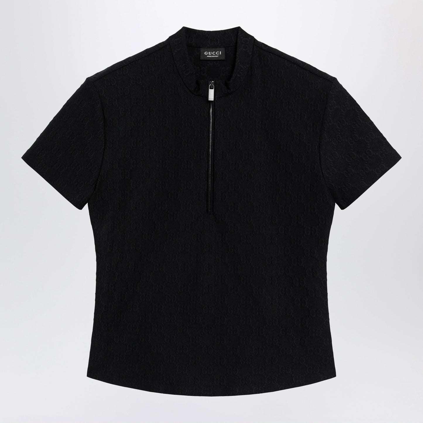 Gucci Black Gg Jacquard Jersey T-Shirt With Half Zip Women GUCCI