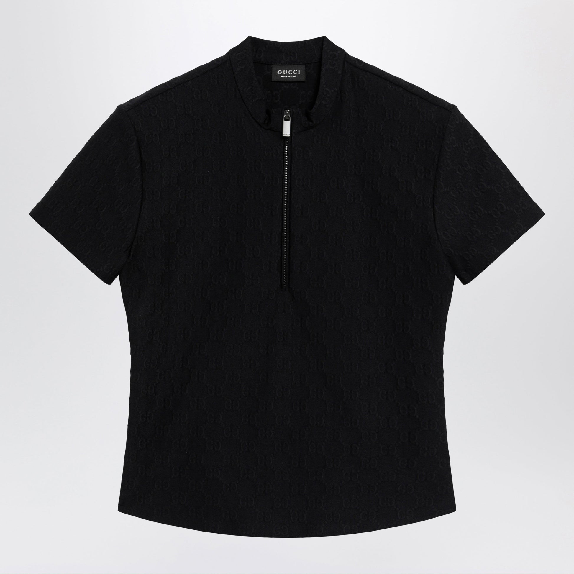 Gucci Black Gg Jacquard Jersey T-Shirt With Half Zip Women GUCCI