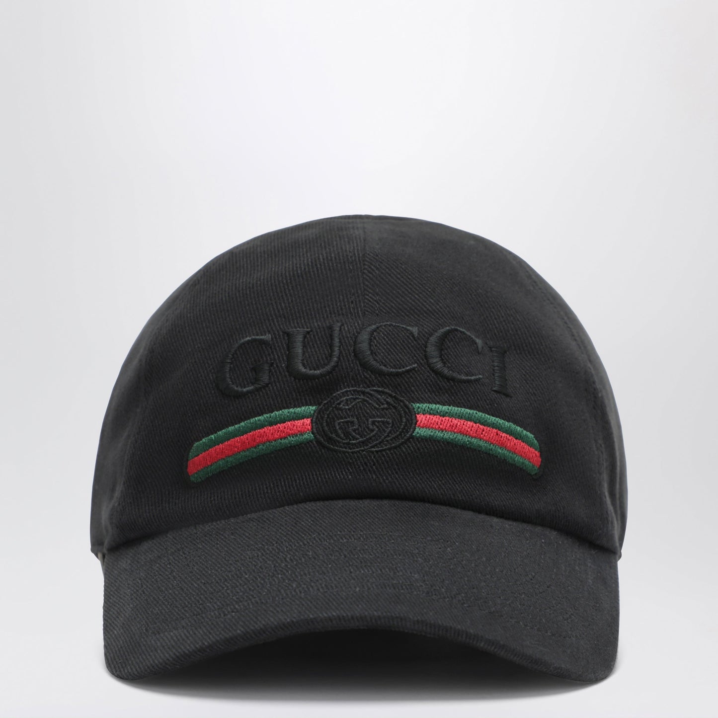 Gucci Black Cotton Baseball Cap With Embroidered Logo Men GUCCI