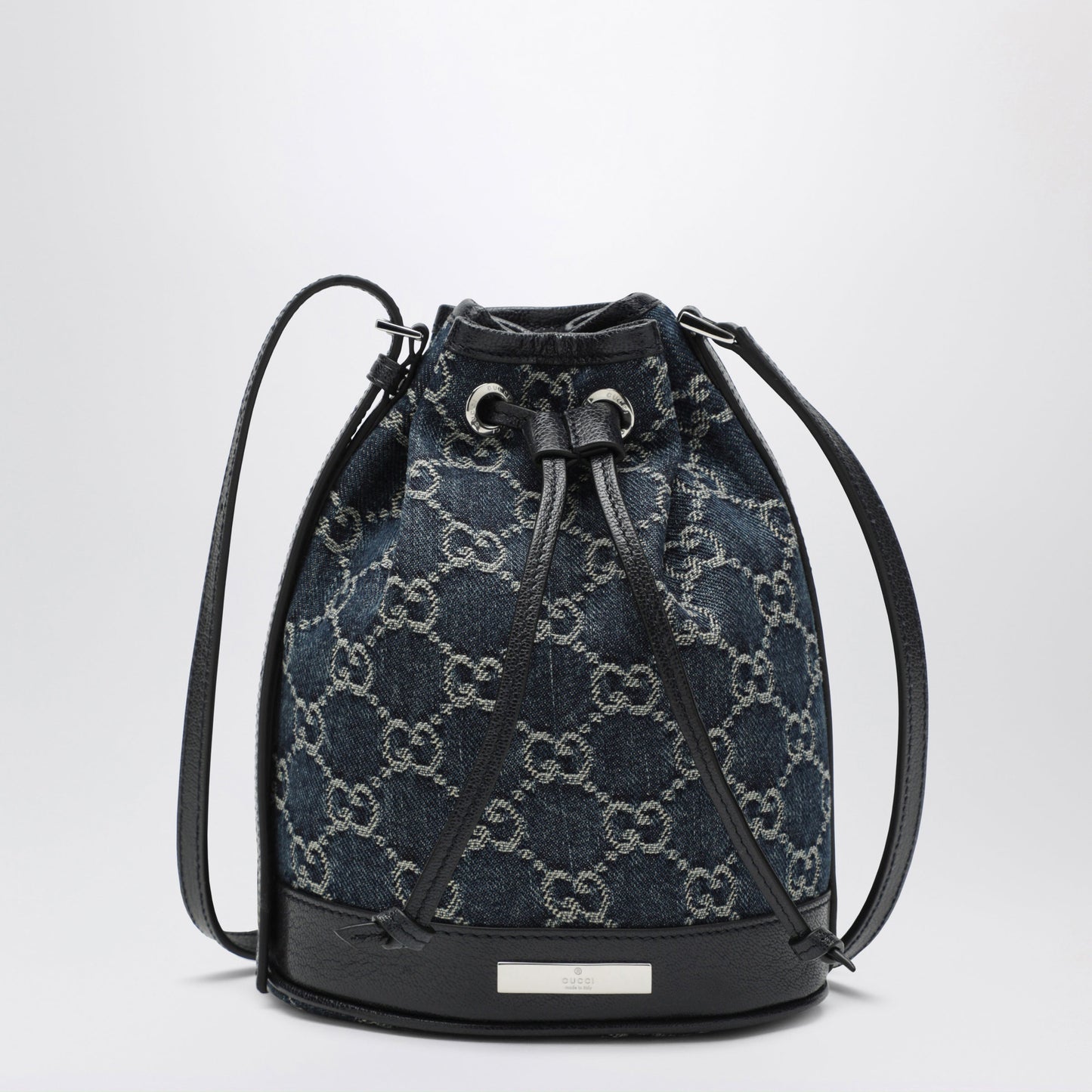 Gucci Mini Bucket Bag With Plaque In Gg Delave Denim, Blue Women GUCCI