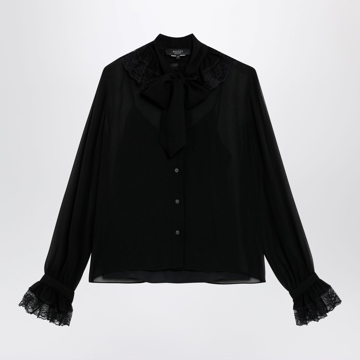 Gucci Black Lightweight Silk Georgette Shirt With Lace Women GUCCI