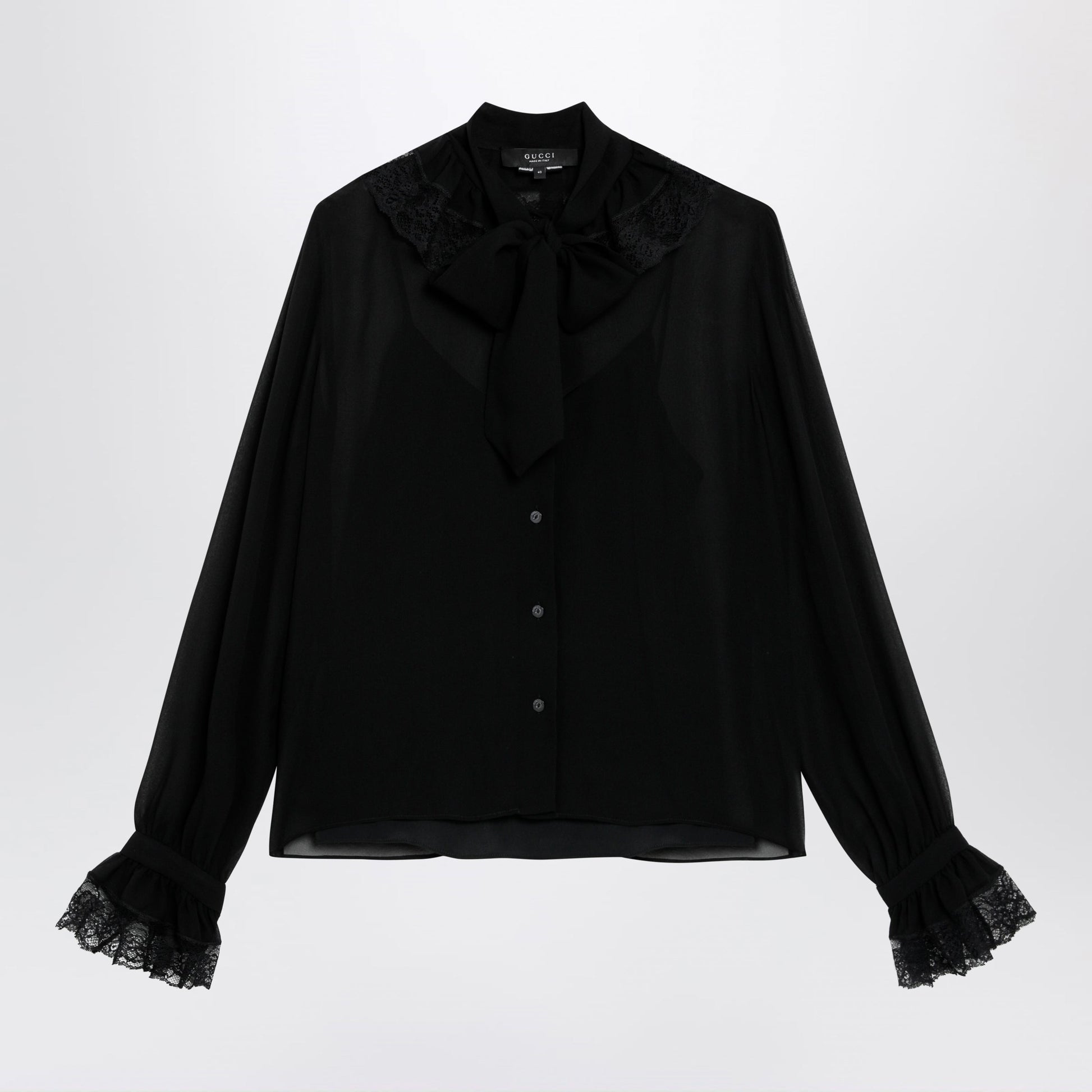 Gucci Black Lightweight Silk Georgette Shirt With Lace Women GUCCI