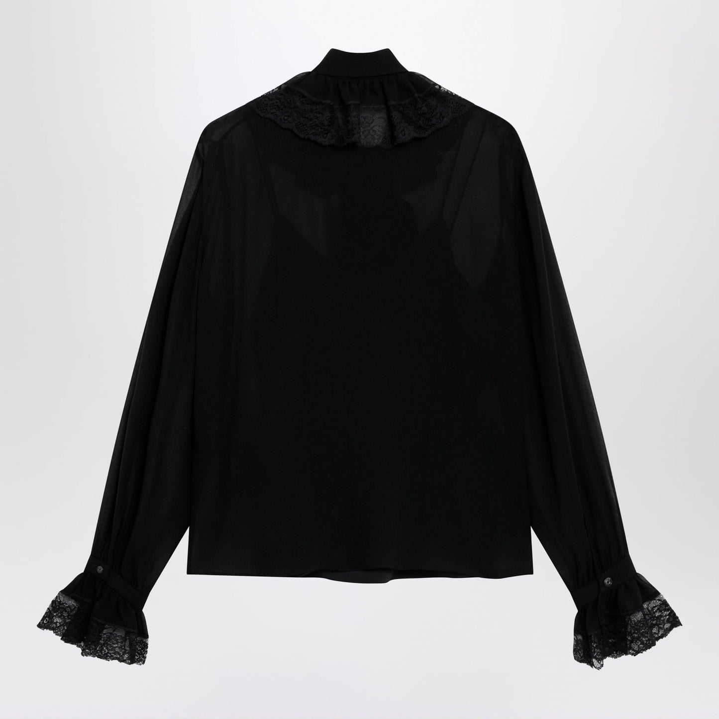 Gucci Black Lightweight Silk Georgette Shirt With Lace Women GUCCI