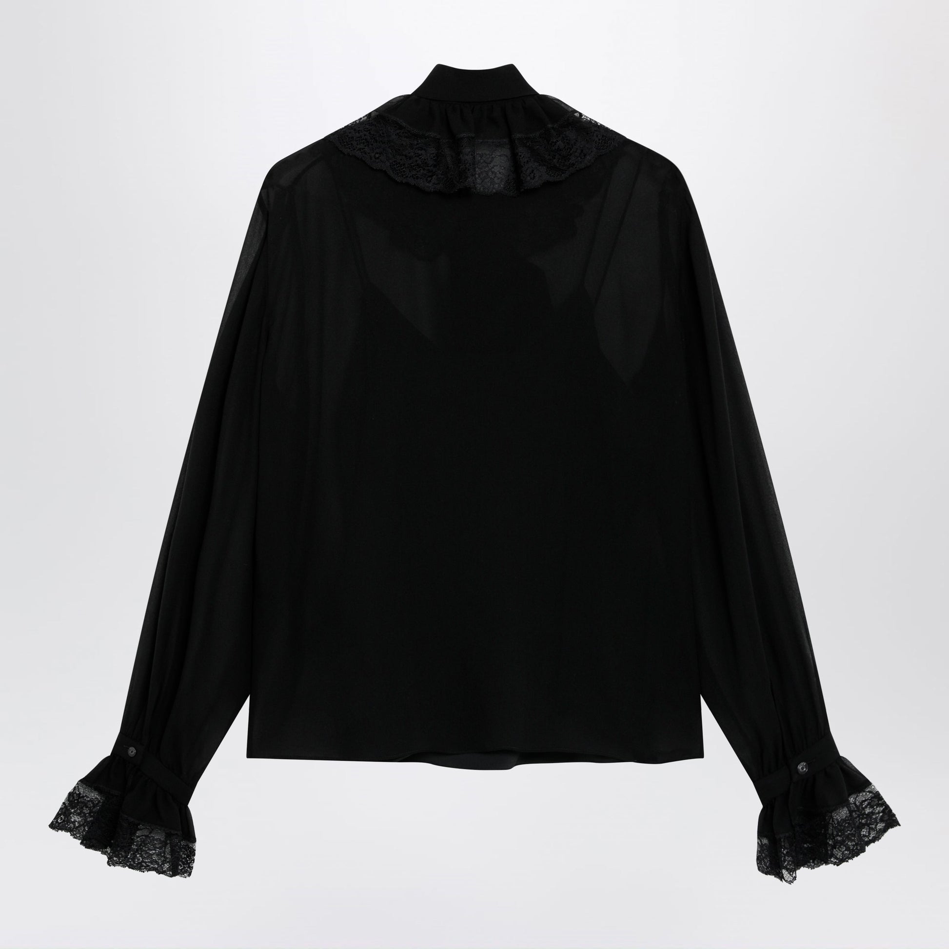 Gucci Black Lightweight Silk Georgette Shirt With Lace Women GUCCI
