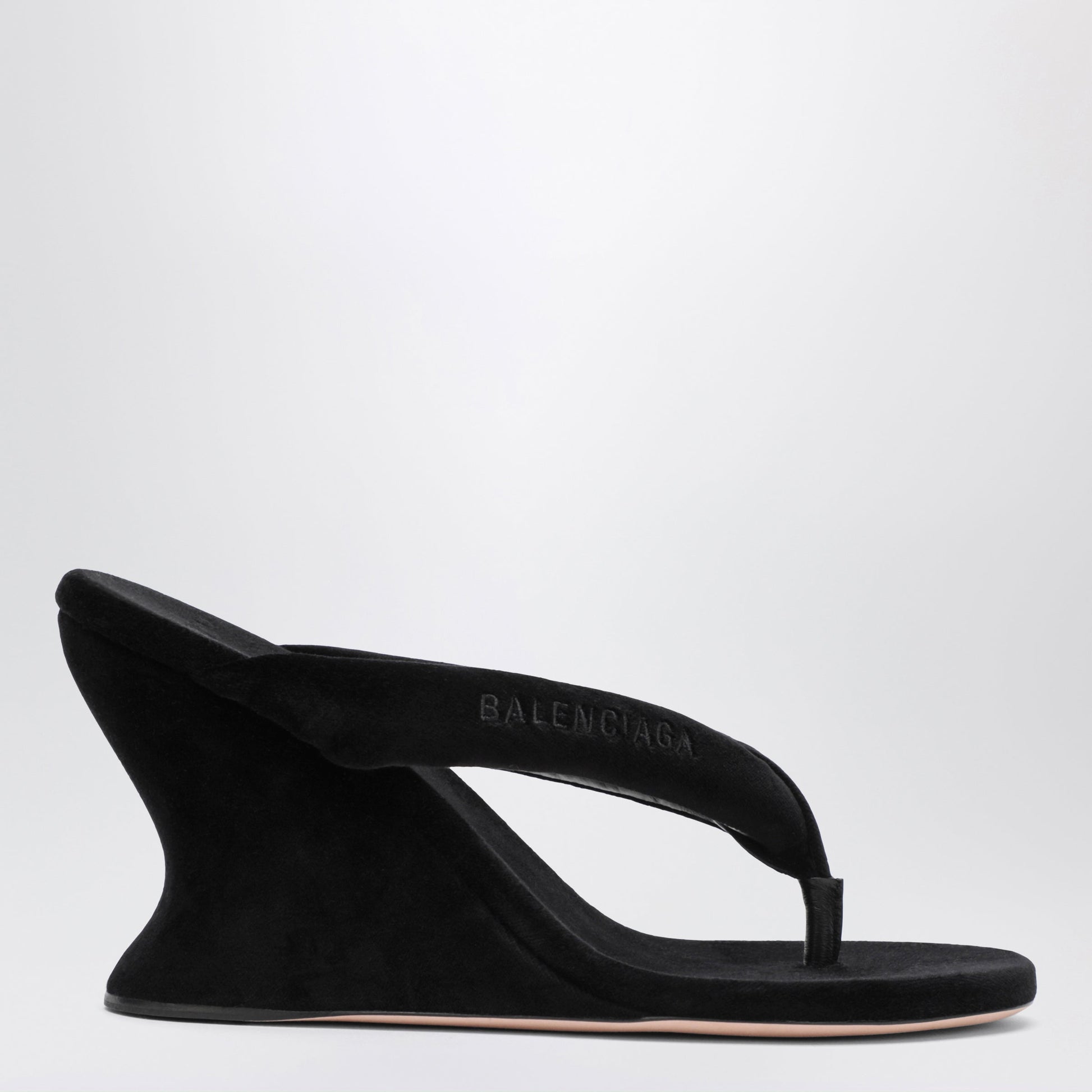 Balenciaga Wedge Thong Sandals Gaeta In Black Stretch Velvet Women BALENCIAGA