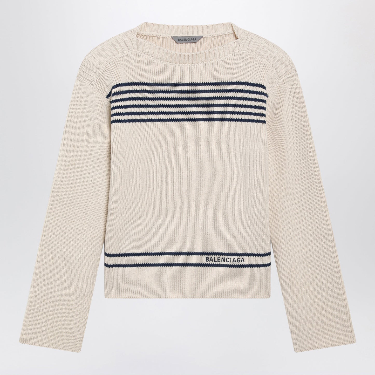 Balenciaga Boat-Neck Ribbed Cotton Sweater In Navy/White Women BALENCIAGA