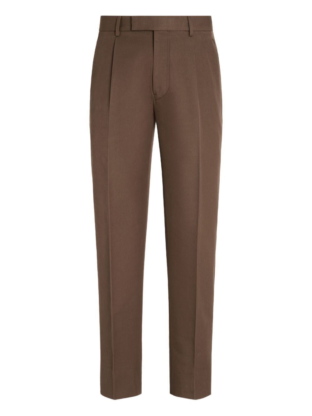 Zegna Men Dark Foliage Cotton And Wool Trousers ZEGNA