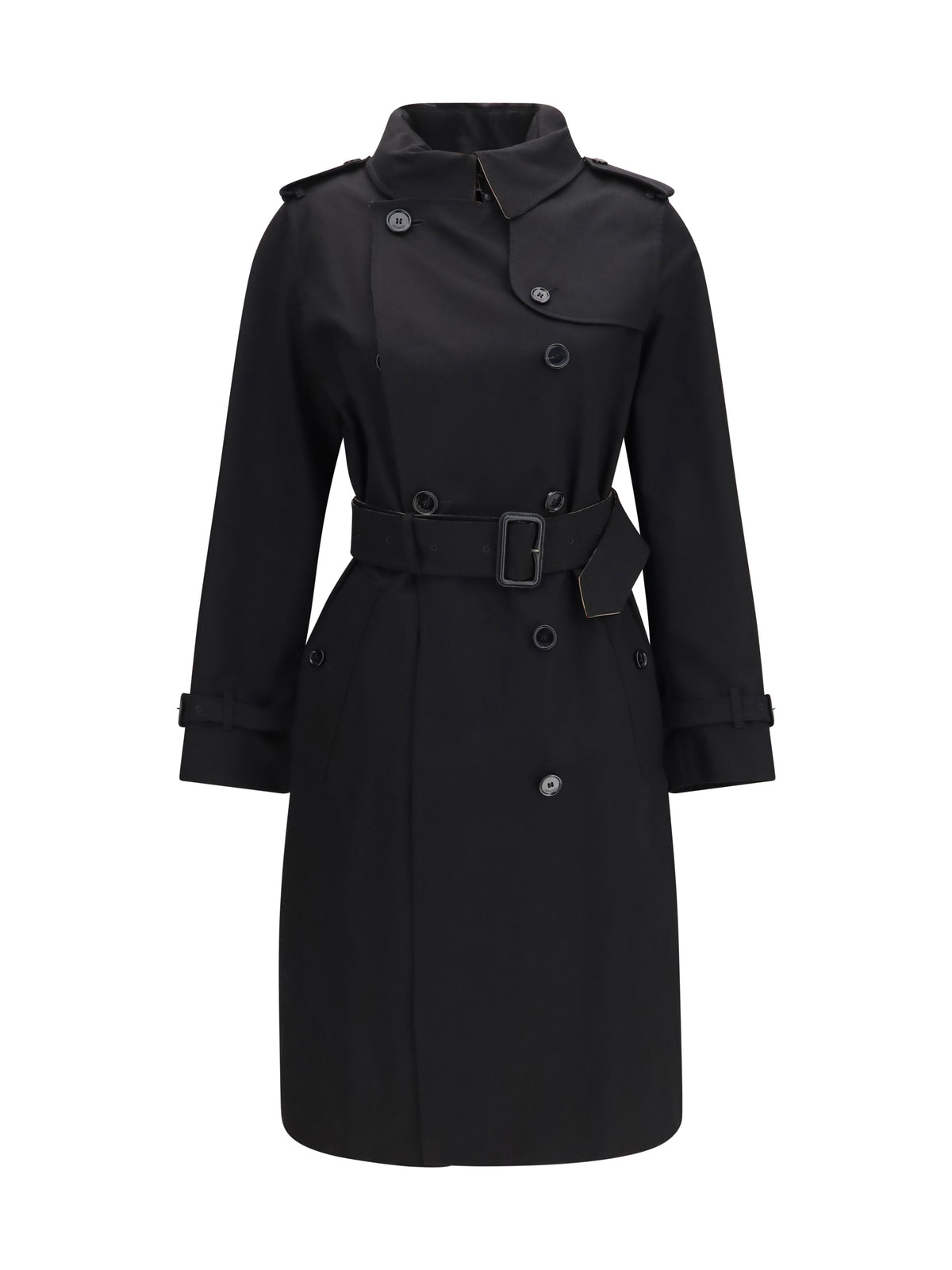 Burberry Women Long Gabardine Trench Coat With Check Collar BURBERRY