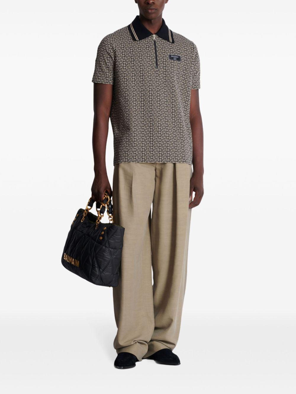 Balmain Men Labyrinth Polo Shirt With Jacquard Effect BALMAIN