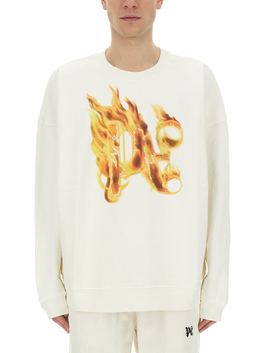 Palm Angels Men "Burning Monogram" Print Sweatshirt PALM ANGELS
