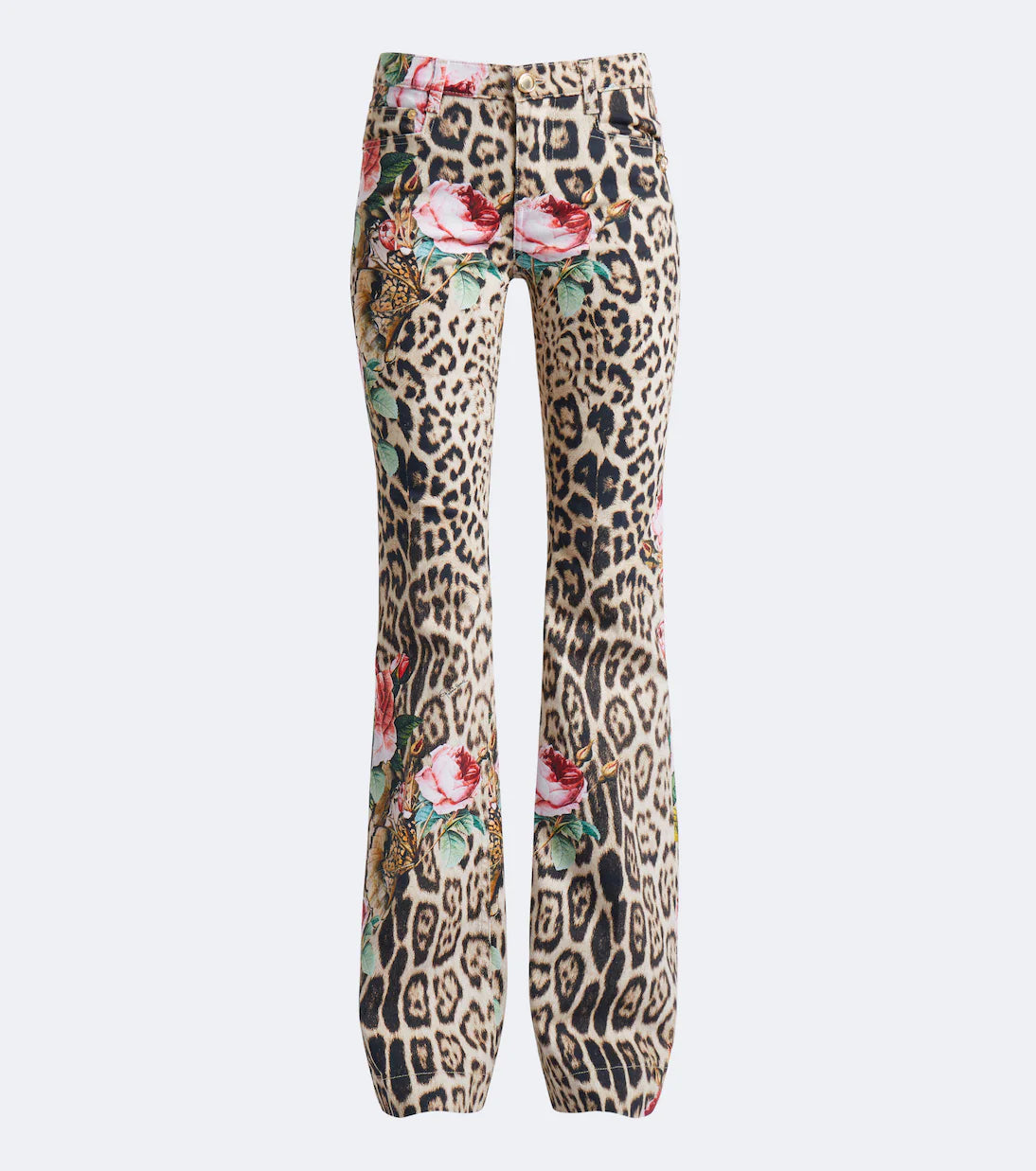 Roberto Cavalli Leopard-print floral flared jeans