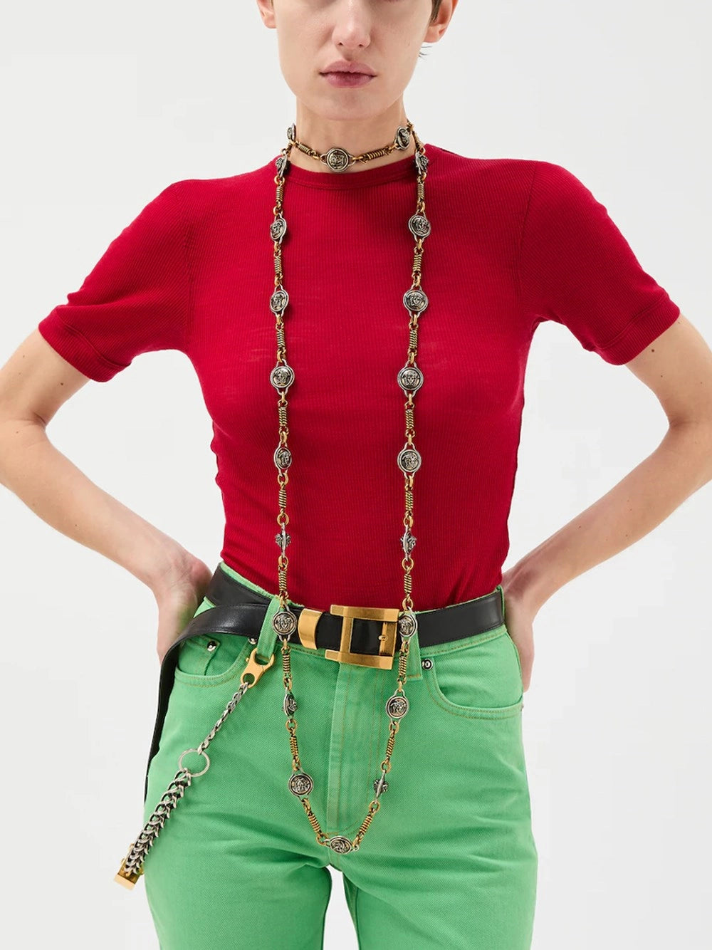 Versace Women T-Shirt Rib With Medusa Embroidery VERSACE