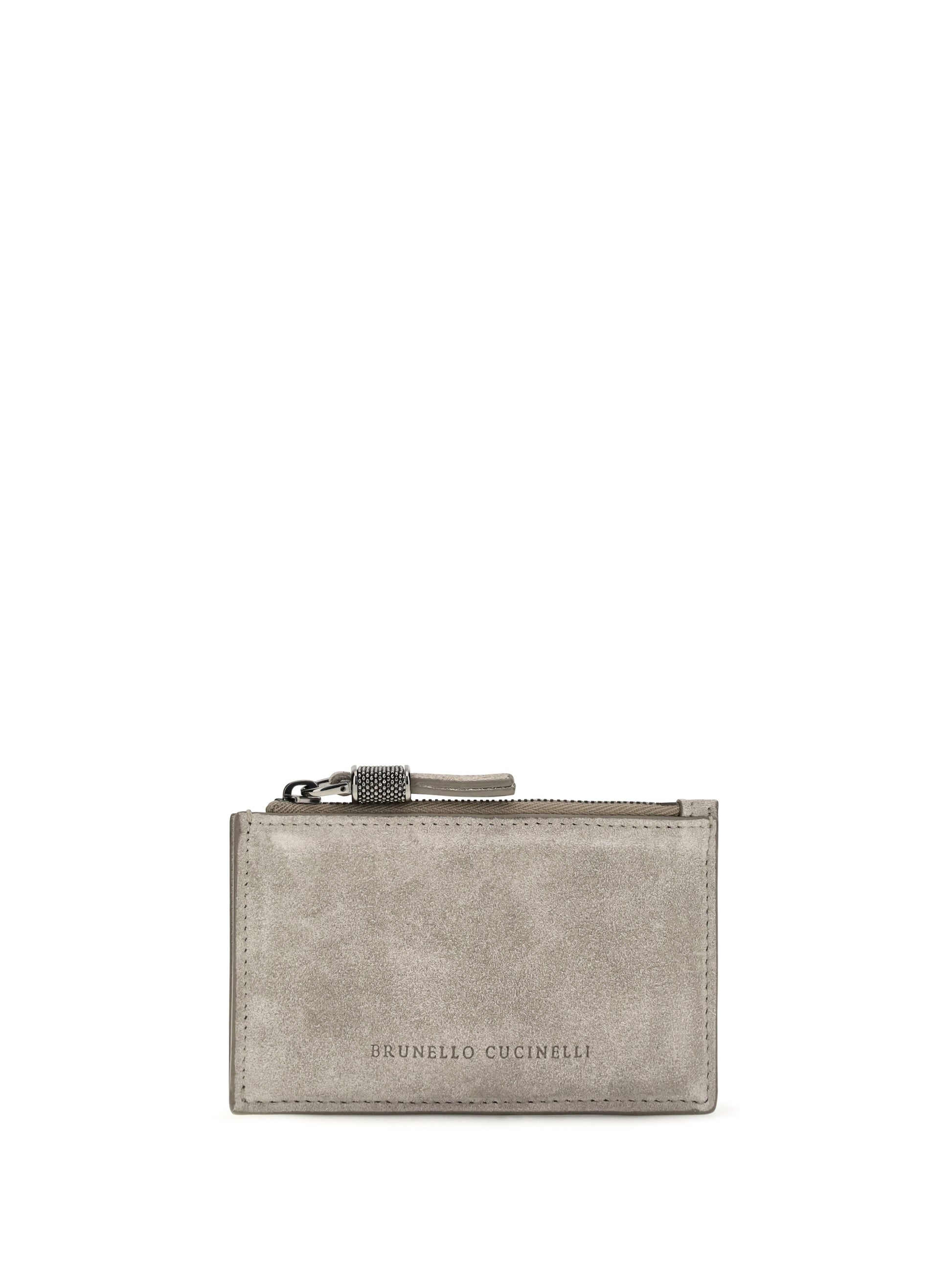 Brunello Cucinelli Women Suede Card Holder With Shiny Zipper Pull BRUNELLO CUCINELLI