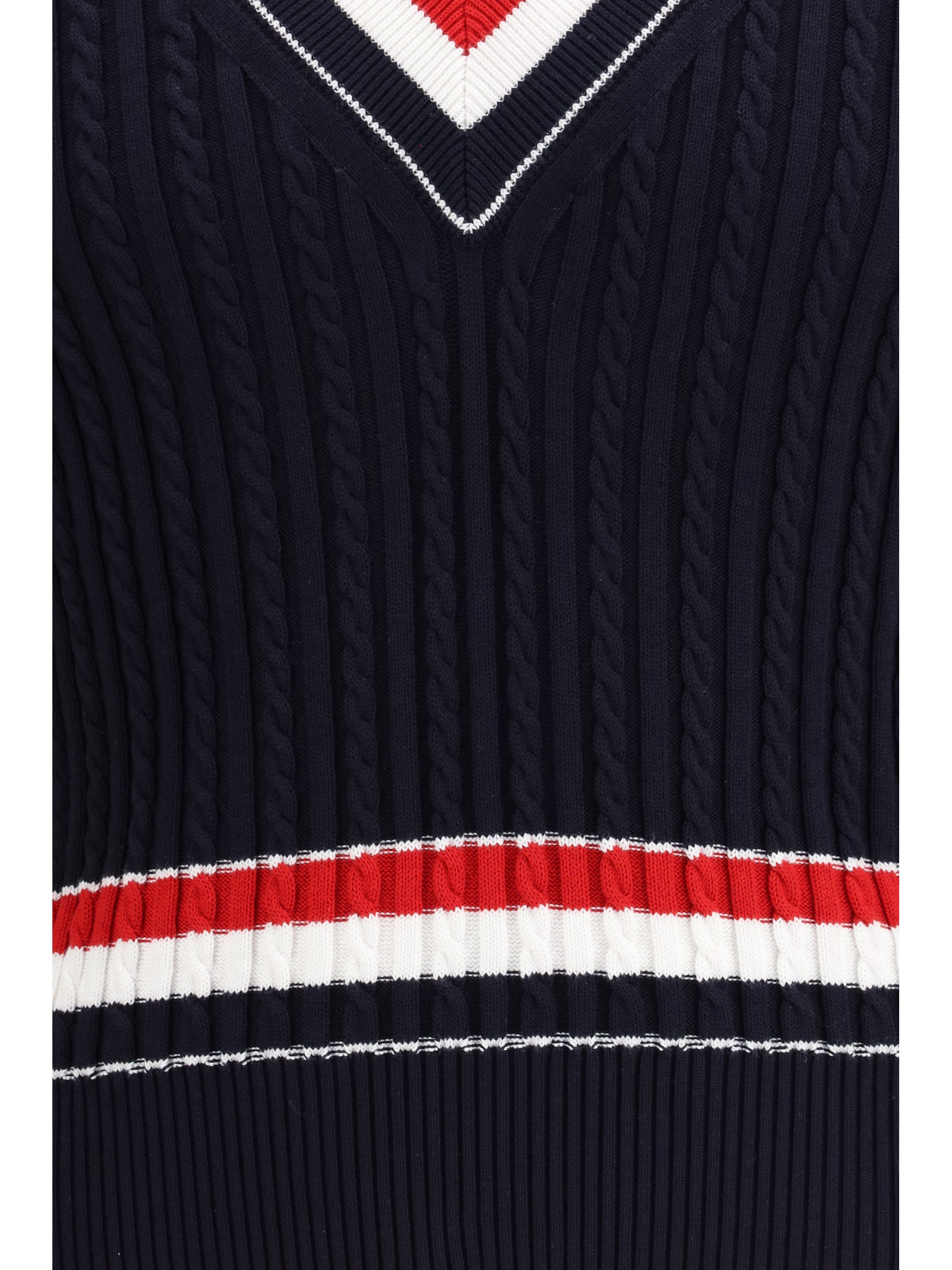 Thom Browne Men Intarsia Cable-Knit V-Neck Sweater THOM BROWNE