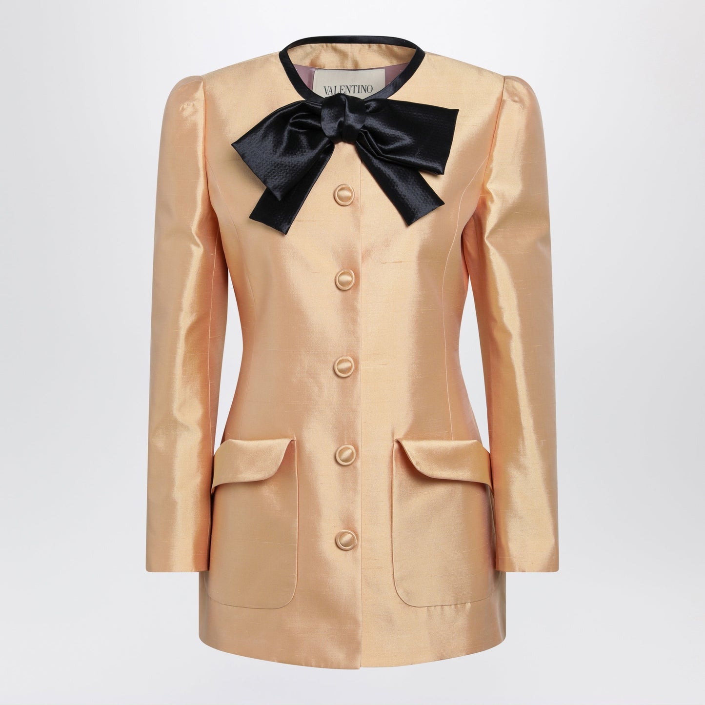 Valentino Pea Coat In Shantung In Melon/Black Women VALENTINO
