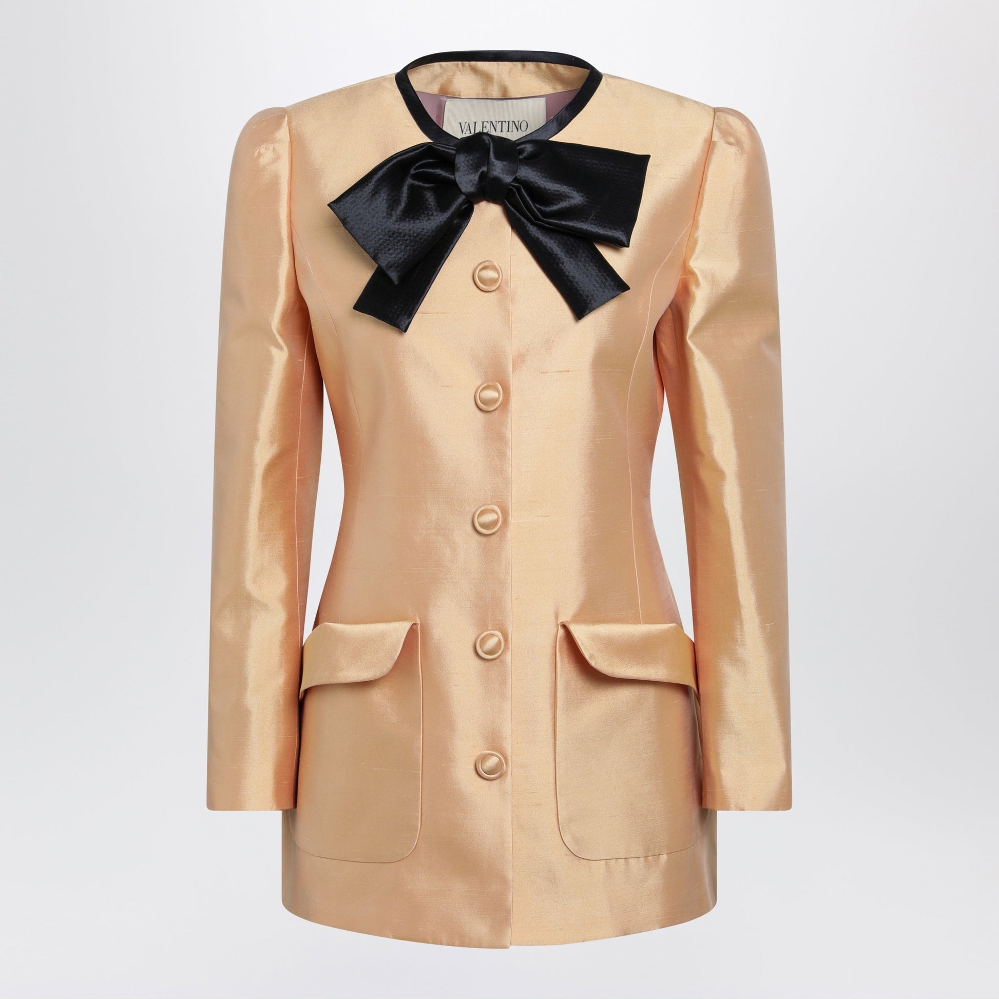 Valentino Pea Coat In Shantung In Melon/Black Women VALENTINO