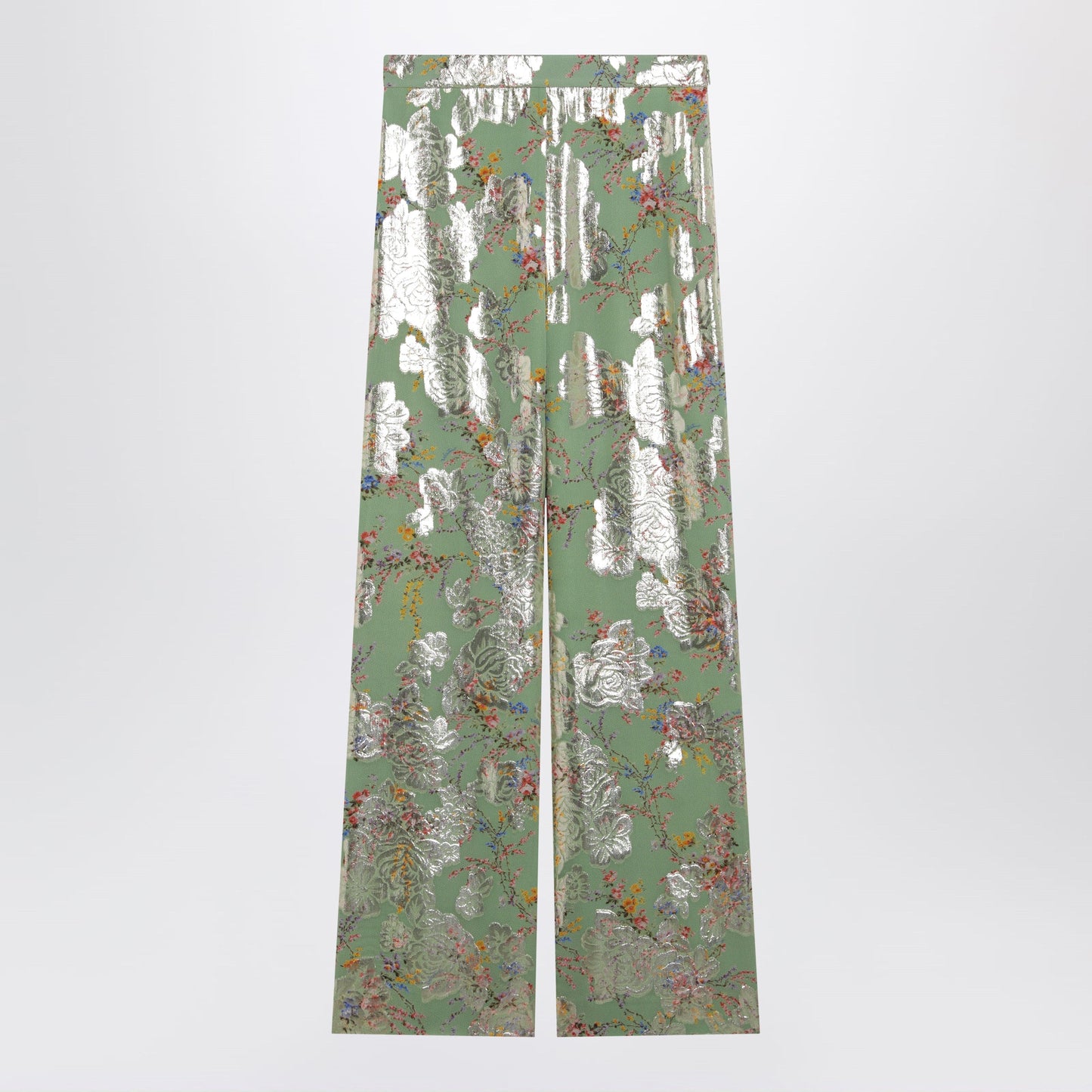 Valentino Silk Trousers With All-Over Print In Green Women VALENTINO
