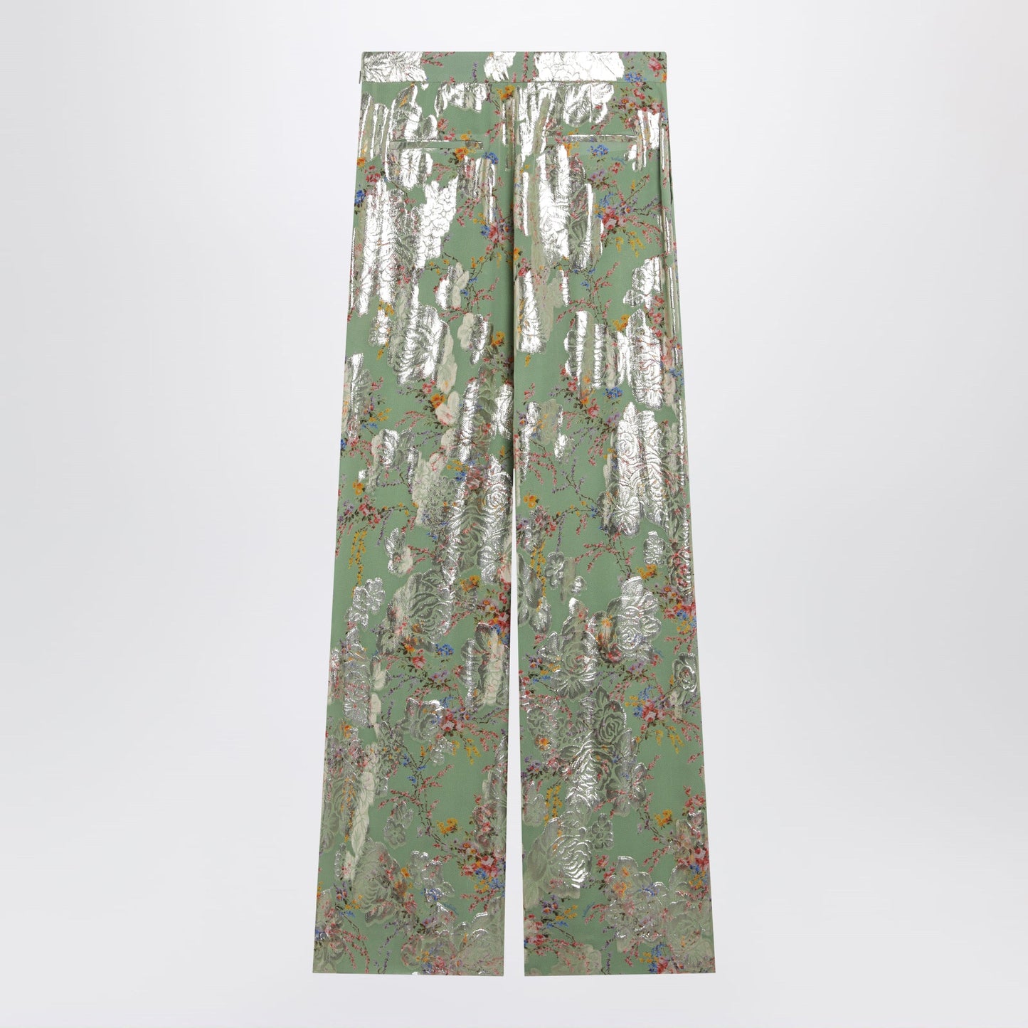 Valentino Silk Trousers With All-Over Print In Green Women VALENTINO