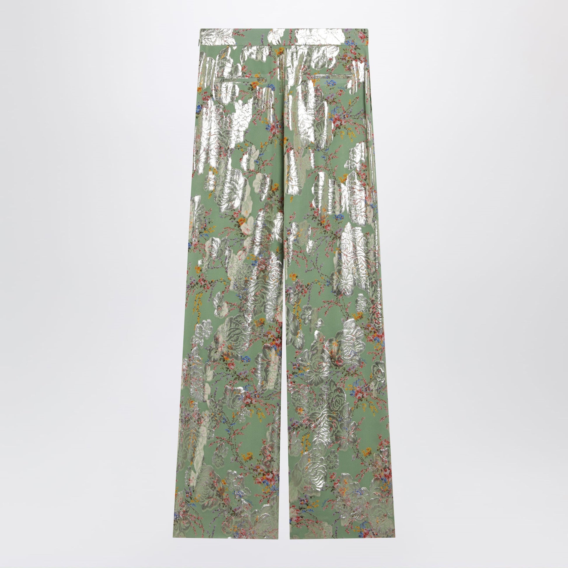 Valentino Silk Trousers With All-Over Print In Green Women VALENTINO