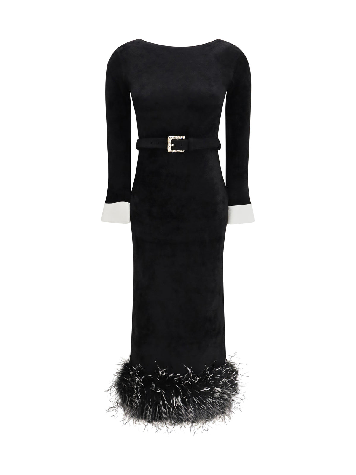 Self-Portrait Women Feather-Trimmed Chenille Midi Dress SELF-PORTRAIT