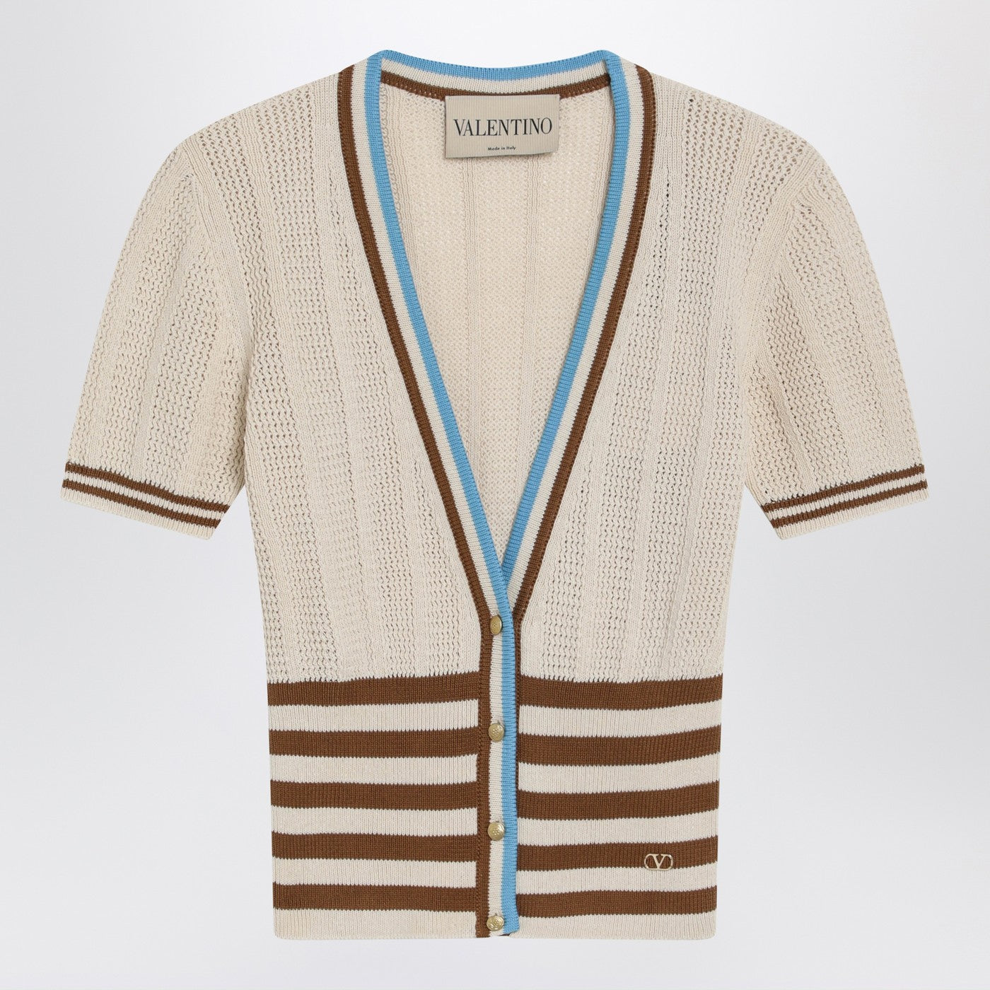 Valentino Openwork Striped Cotton Cardigan Women VALENTINO