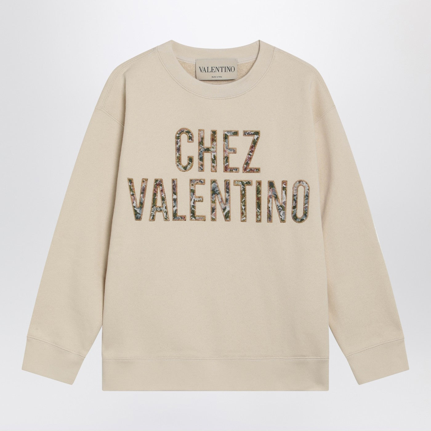 Valentino Ivory Cotton Sweatshirt With Chez Valentino Floral Motif Women VALENTINO