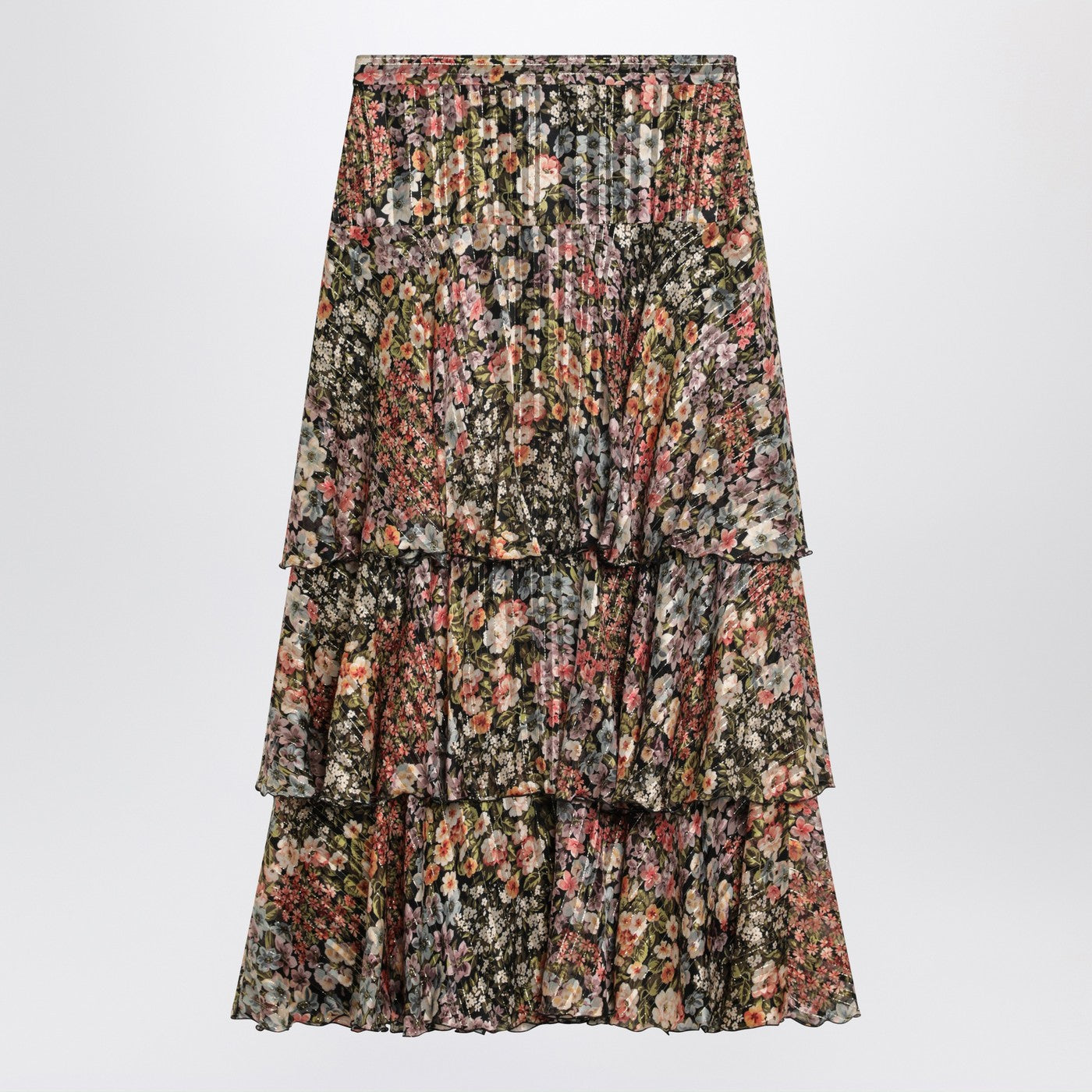 Valentino Silk Tiered Skirt With Floral Print Women VALENTINO