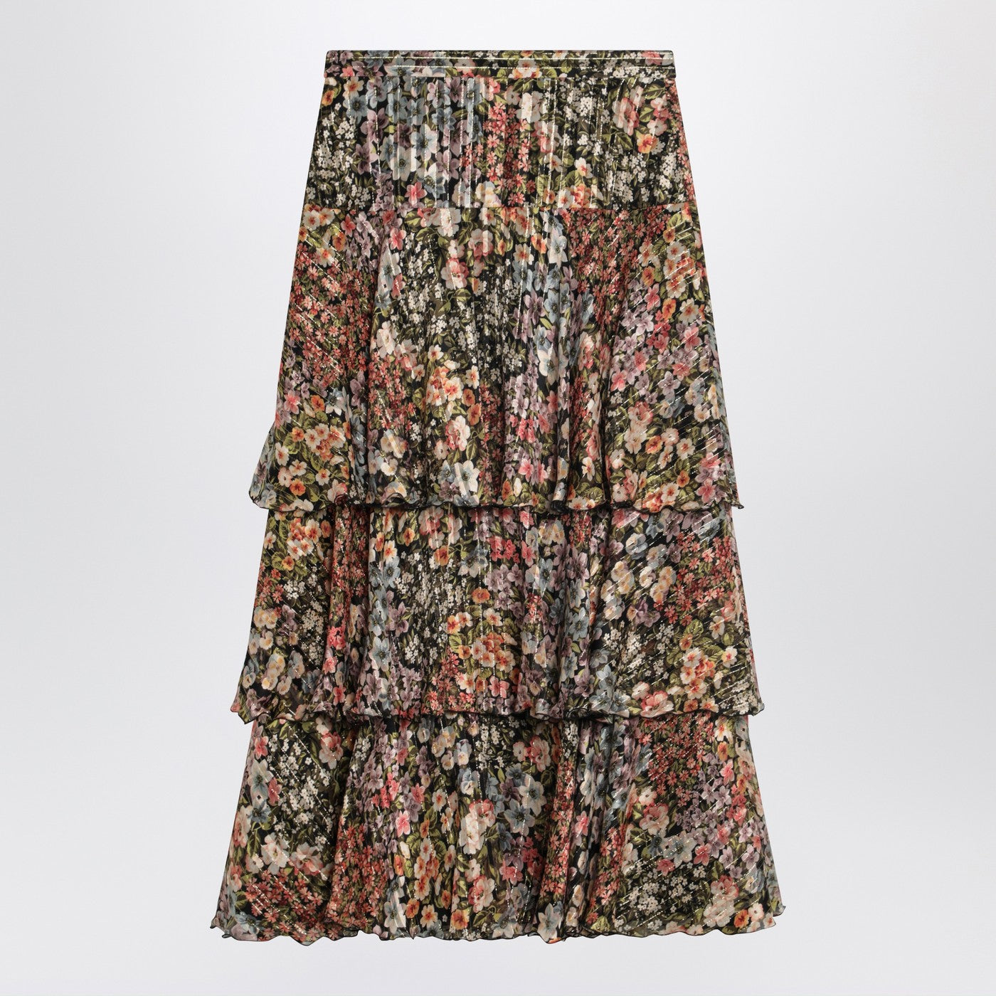 Valentino Silk Tiered Skirt With Floral Print Women VALENTINO