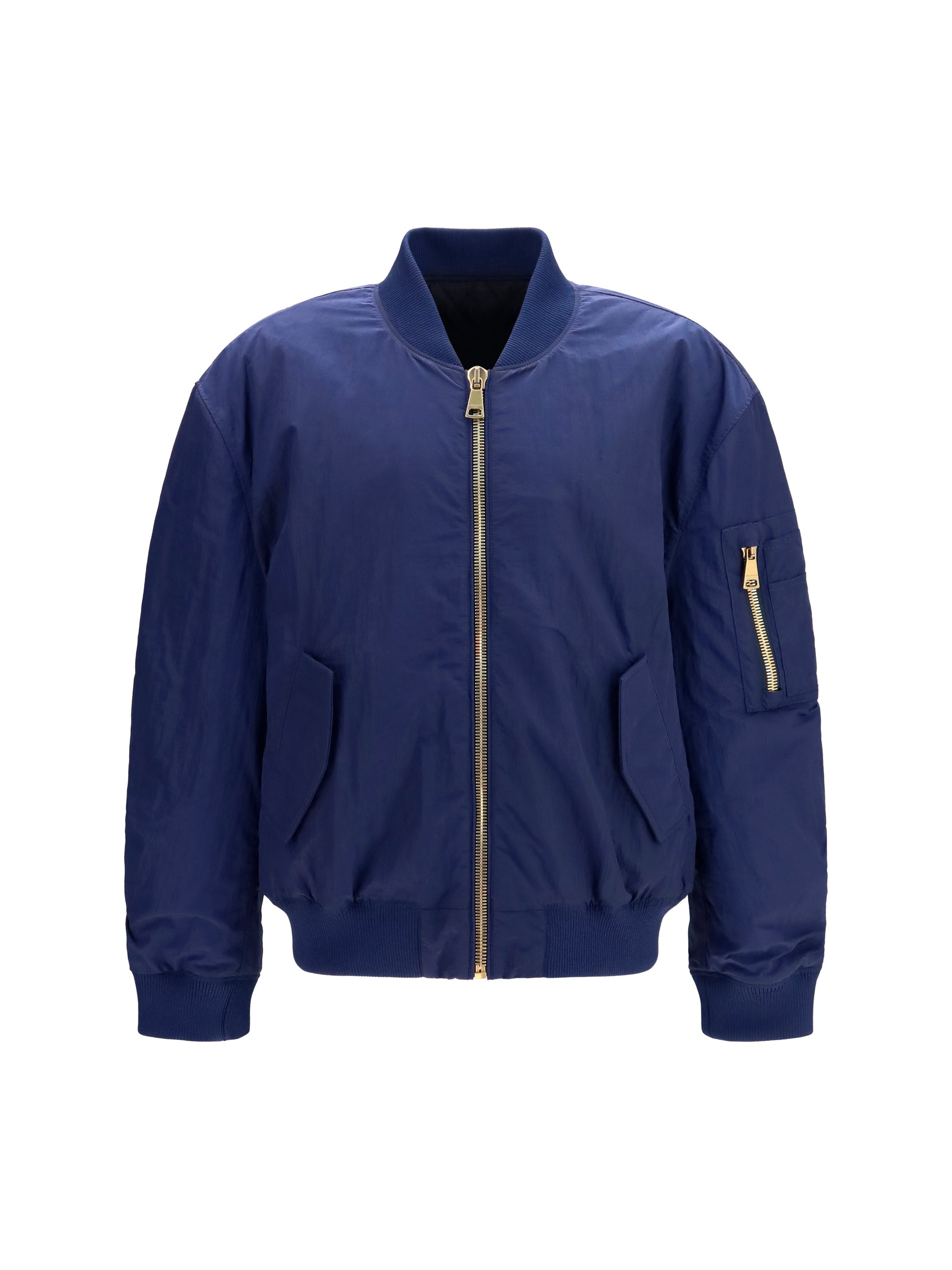 Balmain Men Nylon Bomber Jacket With Embroidered Back Logo BALMAIN