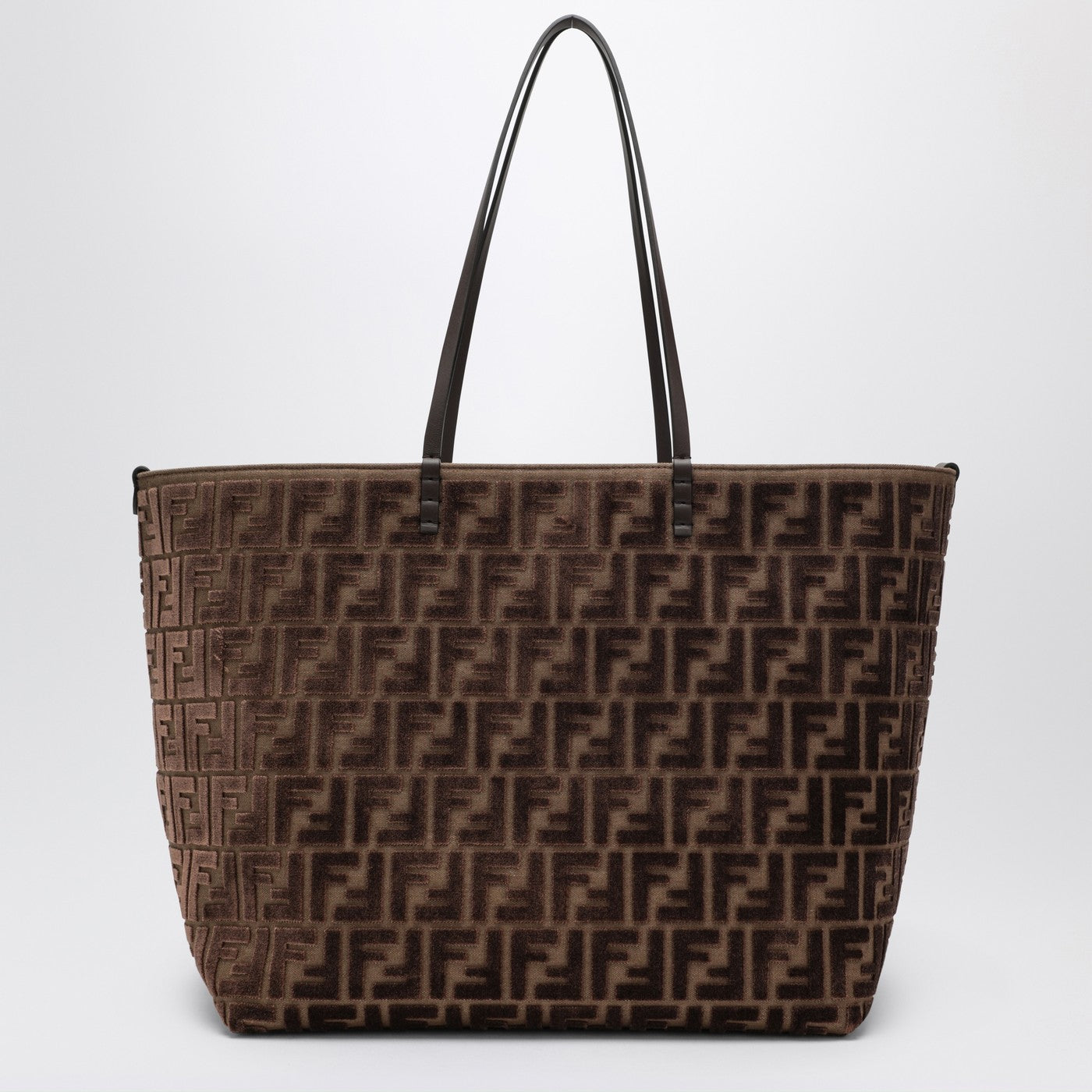 Fendi Large Roll Shopper Bag In Brown Embossed Ff Women FENDI