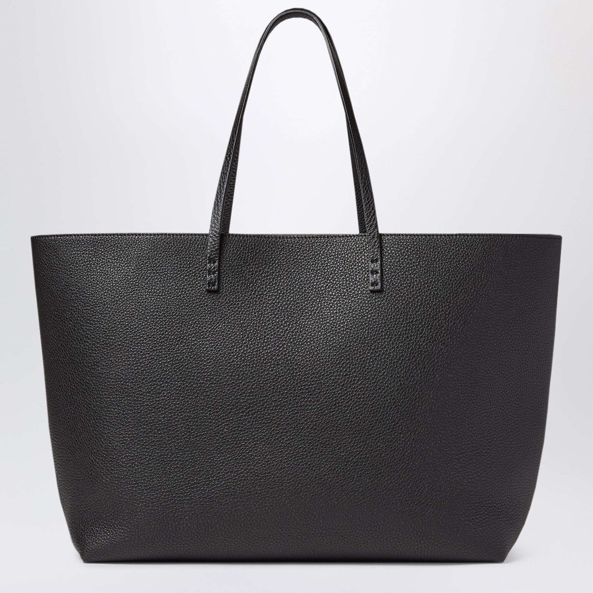 Fendi Black Cuoio Romano Leather Medium Roll Shopper Women FENDI