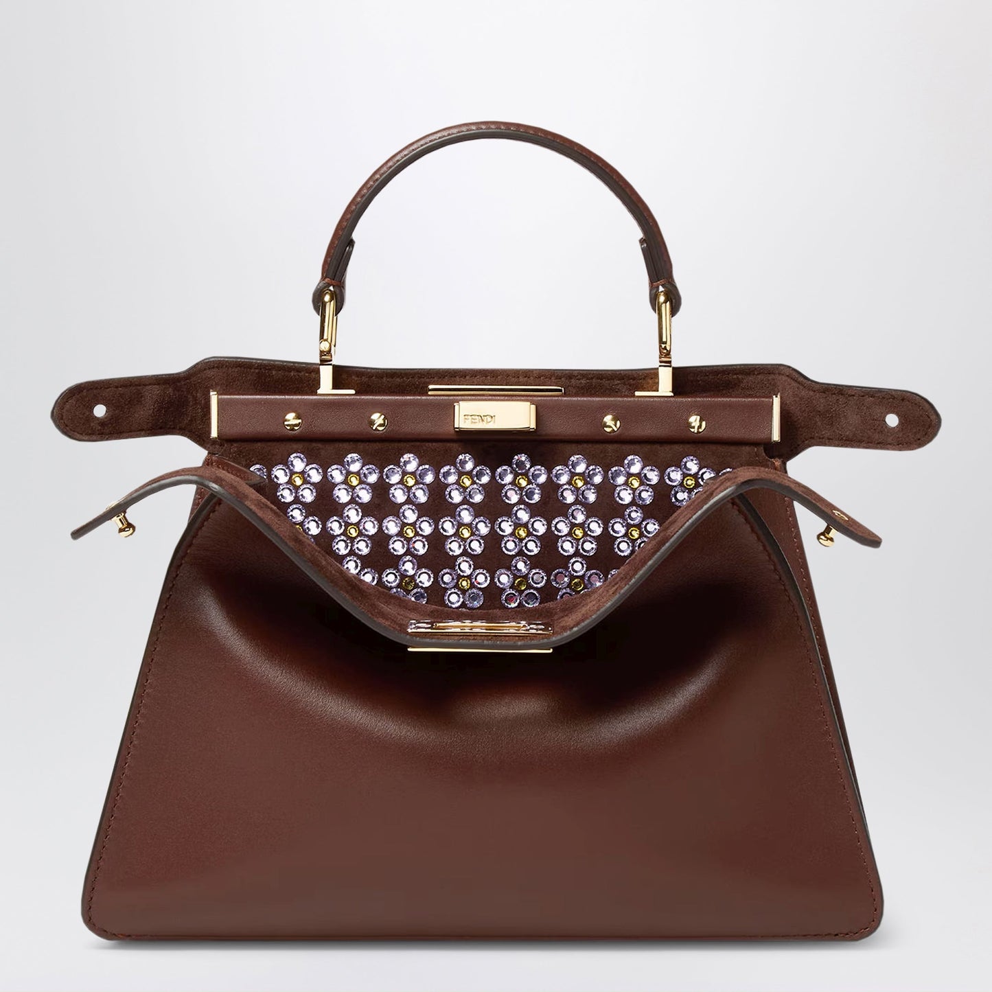 Fendi Iseeu Small Peekaboo Bag In Mahogany Leather With Blooming Crystals Decoration Women FENDI