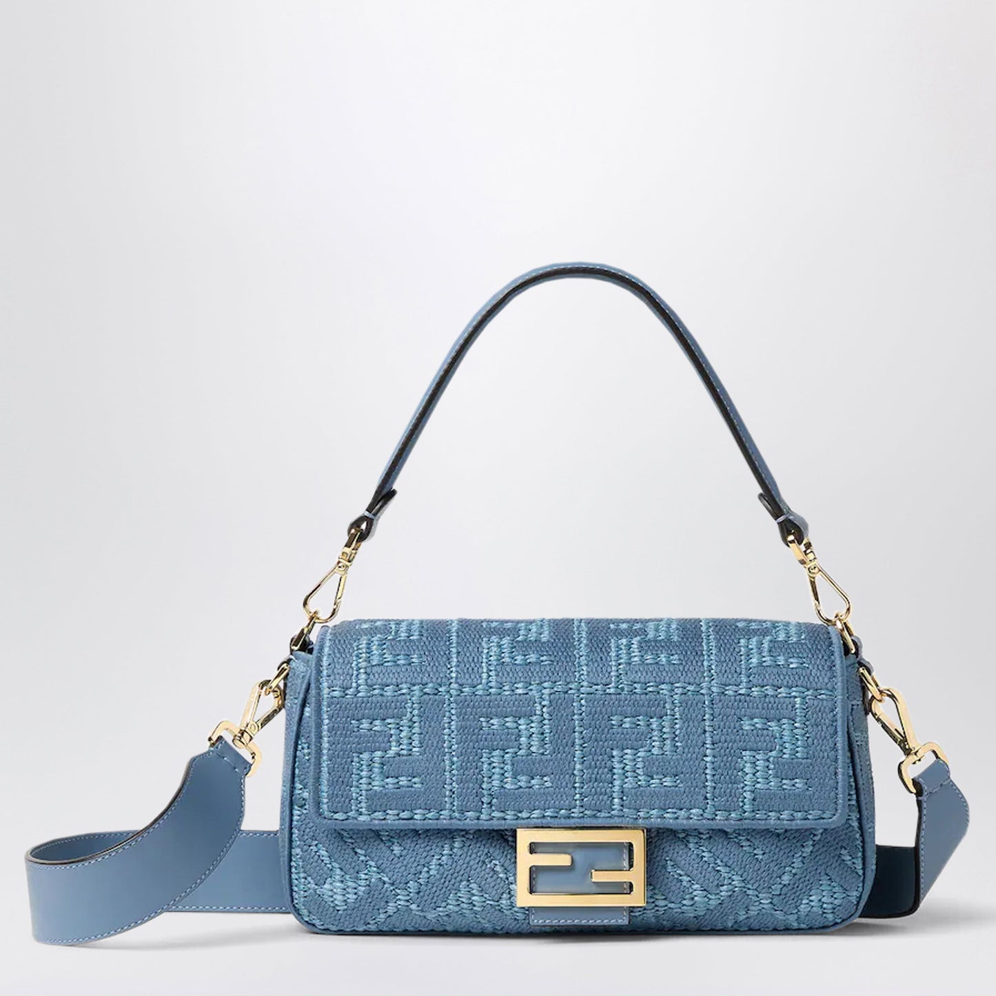 Fendi Woven Raffia Baguette Bag With Blue Ff Embroidery Women FENDI
