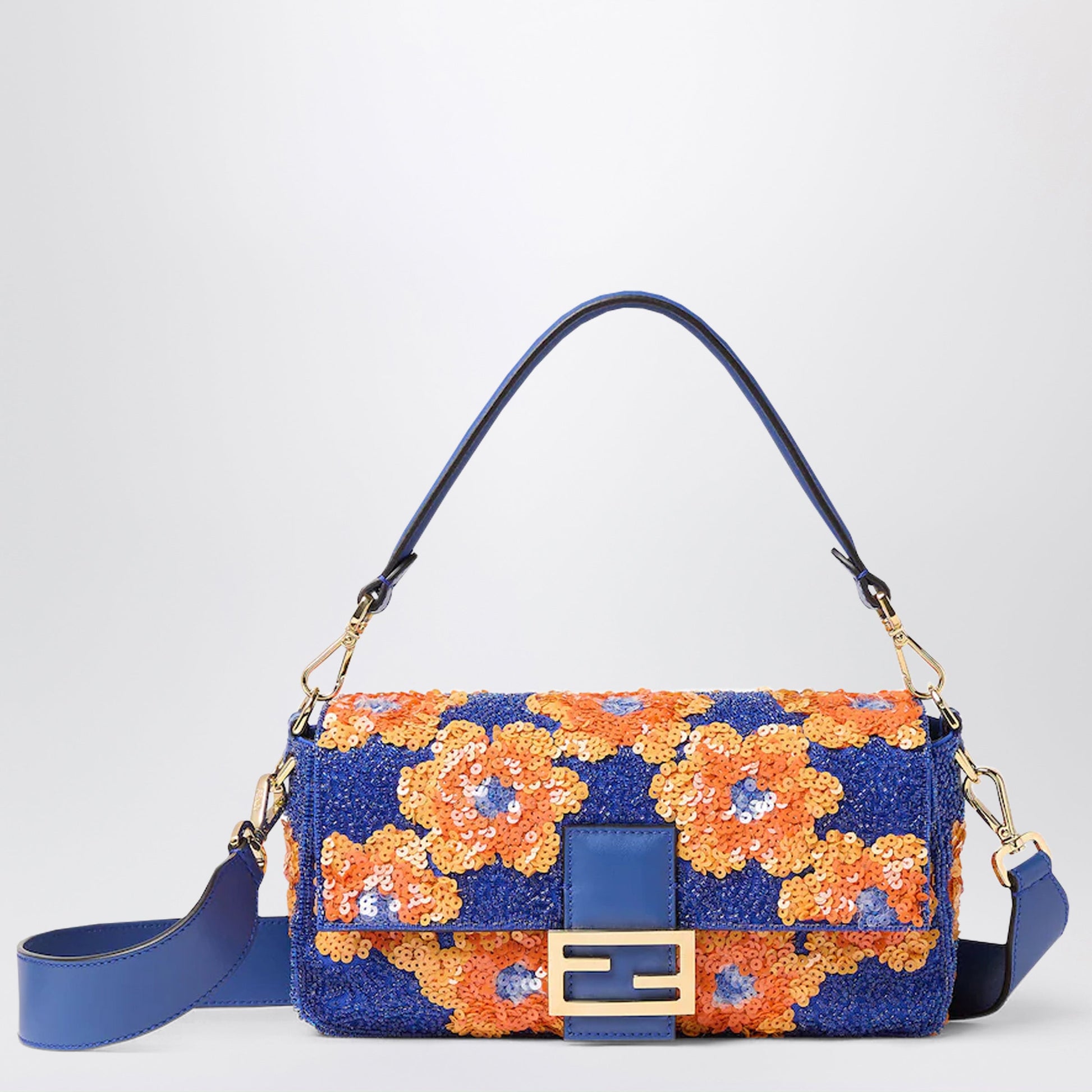 Fendi Baguette Bag With Floral Embroidery In Multicoloured Beads And Sequins Women FENDI