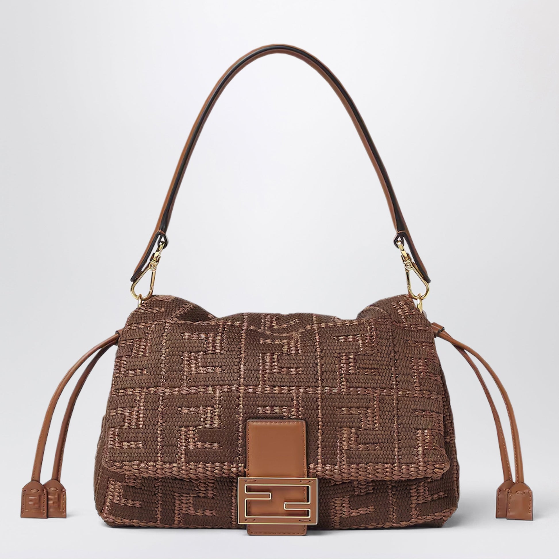 Fendi Medium Baguette Mumsâ€ Bag In Woven Raffia With Ff Sellier Embroidery Women FENDI