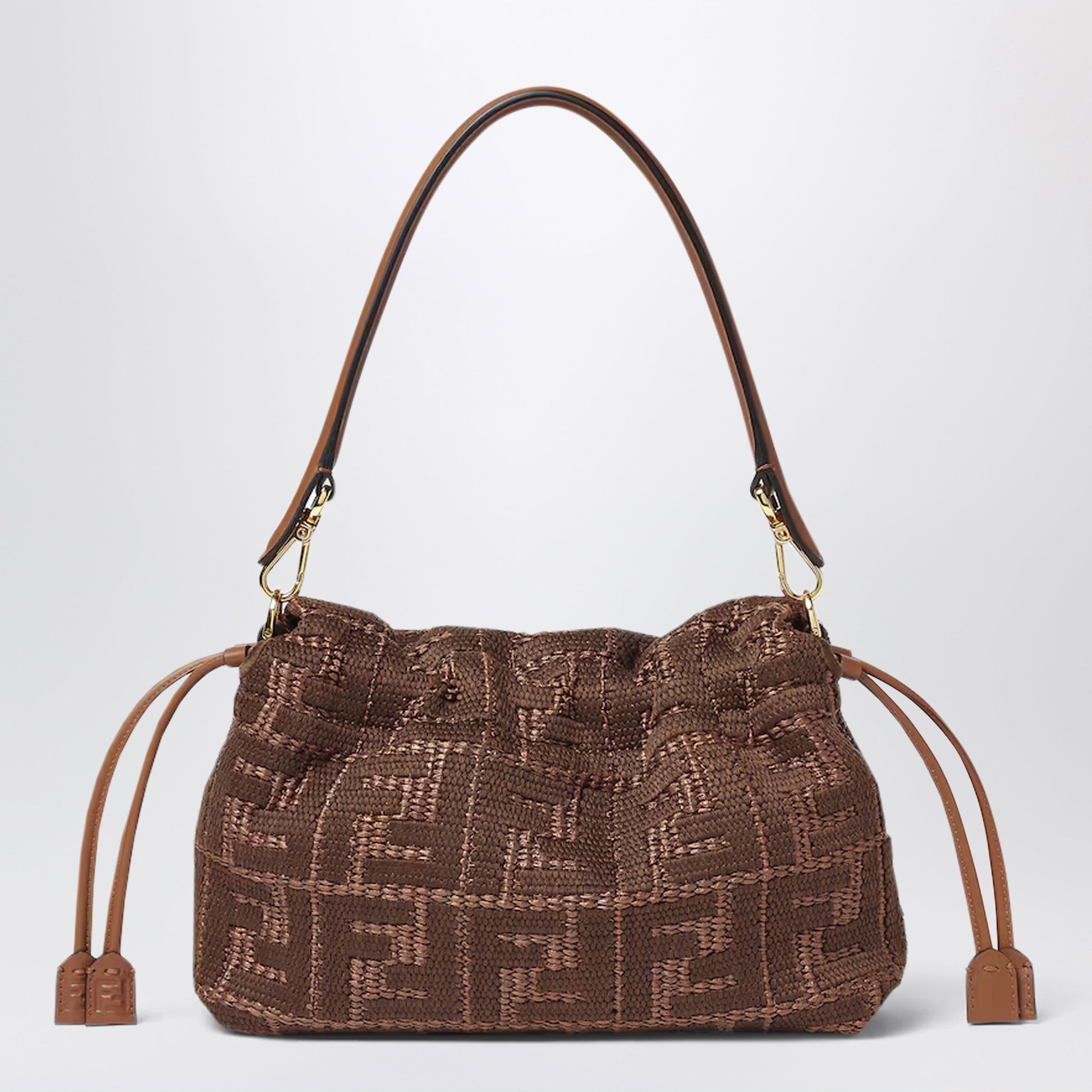 Fendi Medium Baguette Mumsâ€ Bag In Woven Raffia With Ff Sellier Embroidery Women FENDI