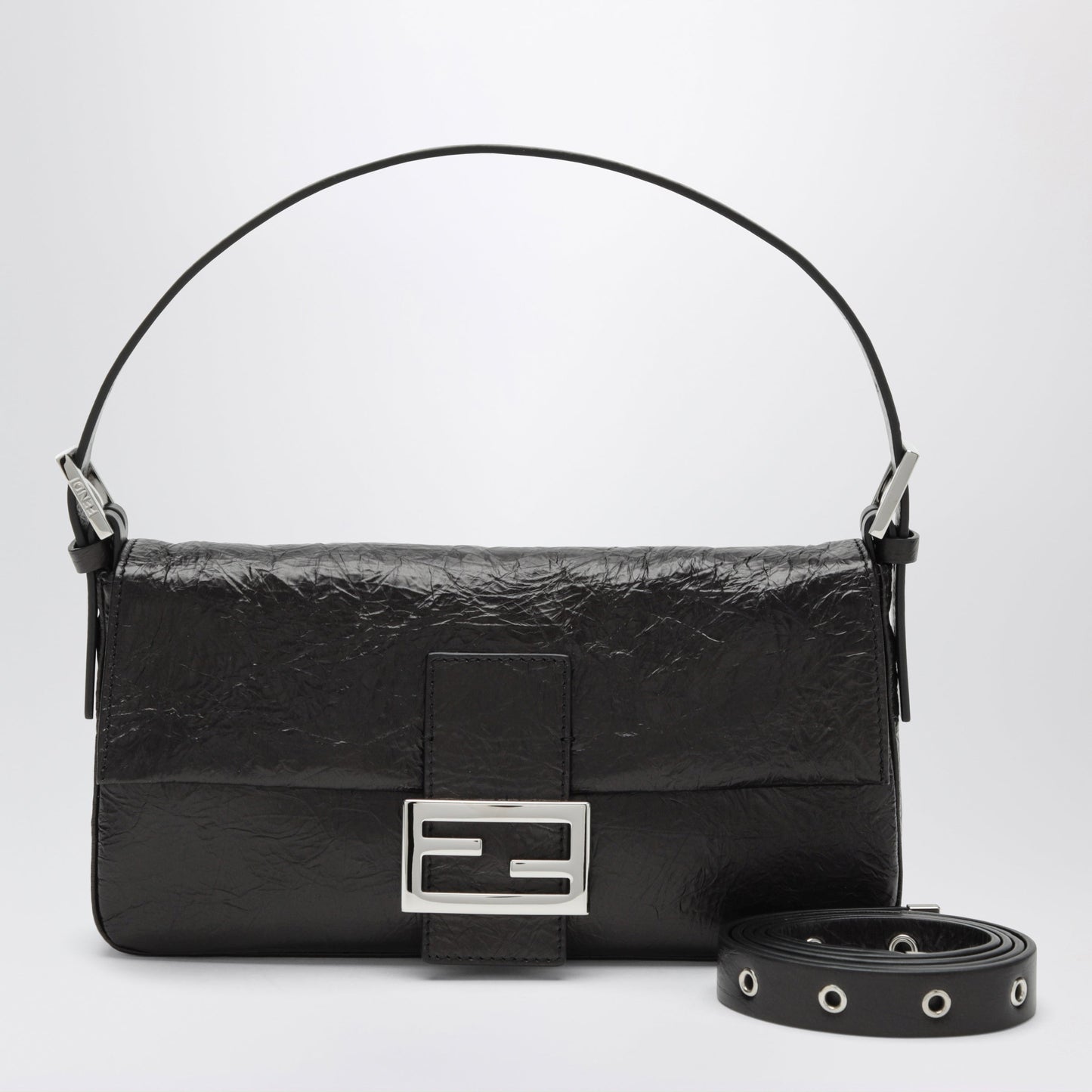Fendi Fendi Baguette In Black Leather Glossy Crinkled Women FENDI